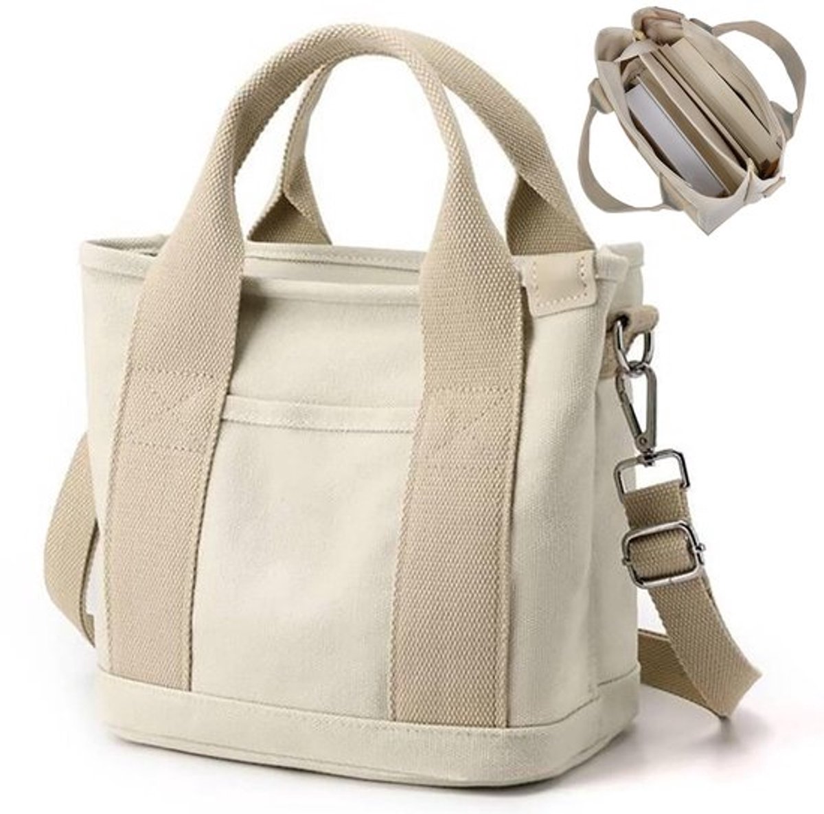 Aucuu Draagtas, canvas, dames, handtas, schoudertas, shopper met ritssluiting, voor dagelijks gebruik, school, winkelen, werk, reizen