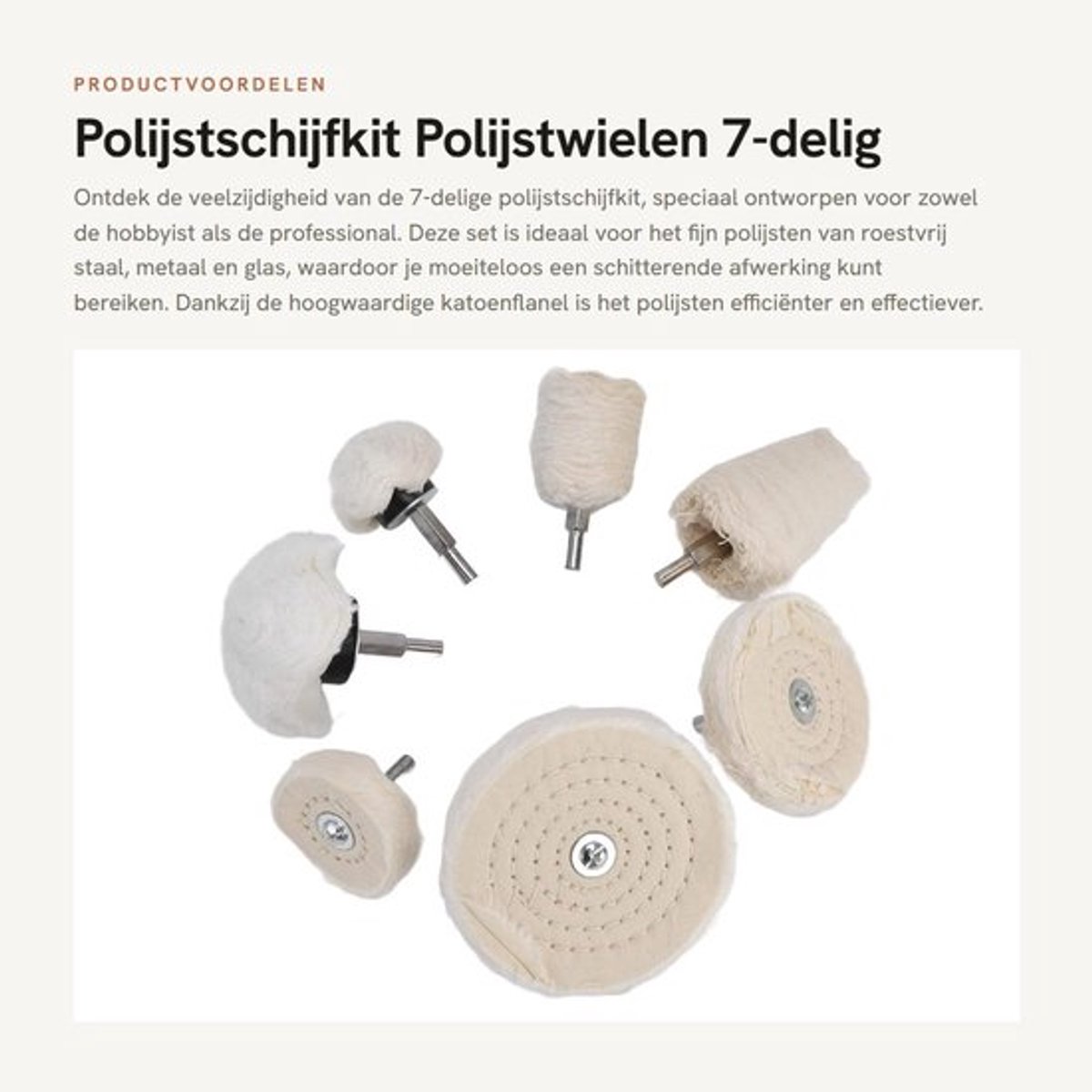 Polijstschijfkit 7-delig - Katoenflanel Polijstwielen - Polijstgereedschap - 1/4 Inch Schacht - Voor Metaal/Glas - Schokbestendig Polijsteffect - Polijstwielset