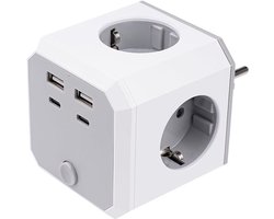 SnelShoppen - 8-in-1 Power Strip Cube, Wandcontactdoos met Schakelaar, EU Stopcontact, 4 Sockets, 2 USB-A Poorten en 2 USB-C Poorten voor Thuis, Kanto