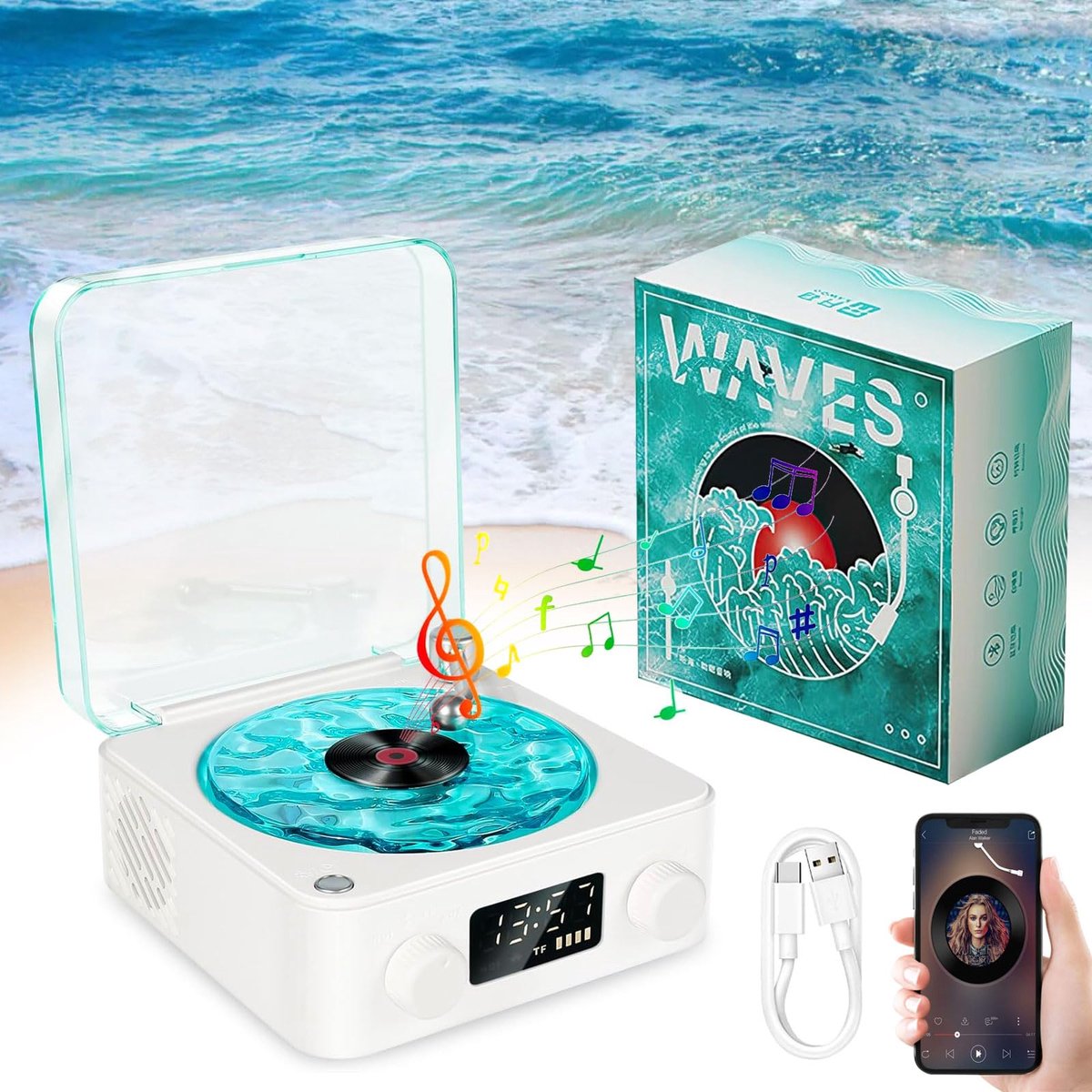 Namajunas - Wireless Speaker - Bluetooth Speaker - Draadloze Muziek Box - Draaitafel voor vinylplaten - Draagbare draadloze retro platenspeler - Geschikt voor slaapkamer, kantoor, feestjes