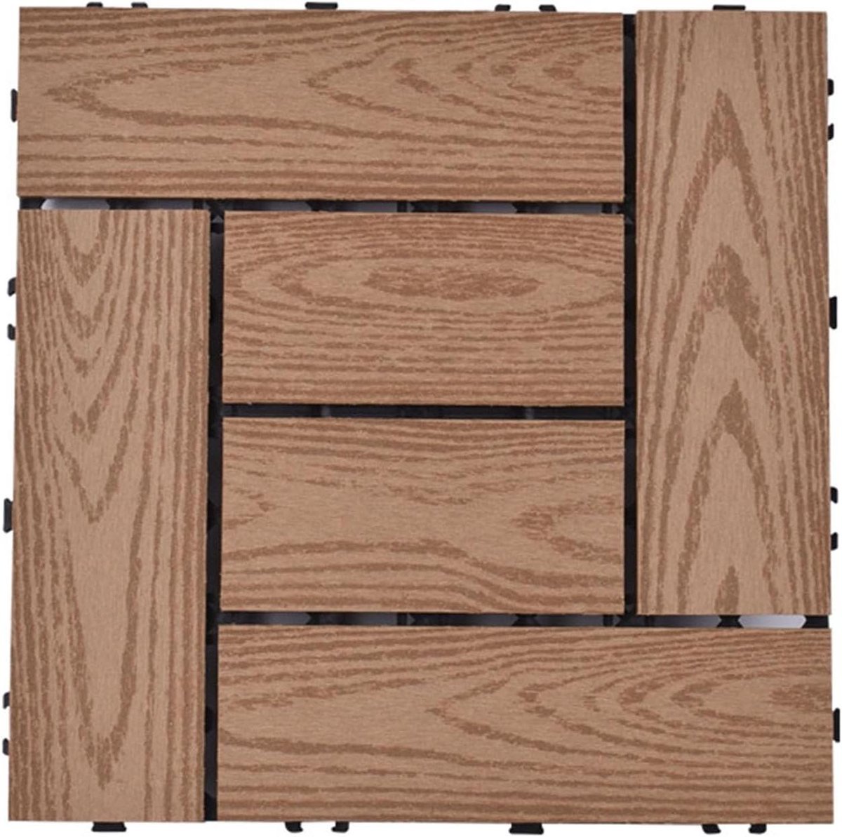 Terrastegels Hout-kunststof - Verbindingstegels Vloer - Buiten Decoratie - Waterdicht & Duurzaam - 10 Stuks - Bruin