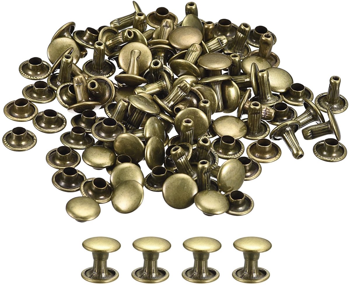 Set van 100 Bronzen Doppelt Kappe Nieten voor Leerbewerking