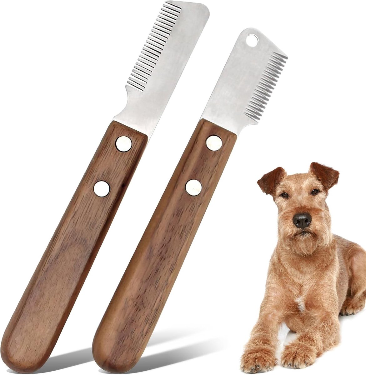 Hondentondeuse - Roestvrij Staal - 2-Delige Set Plukmessen met Houten Handgrepen - Voor Honden en Katten