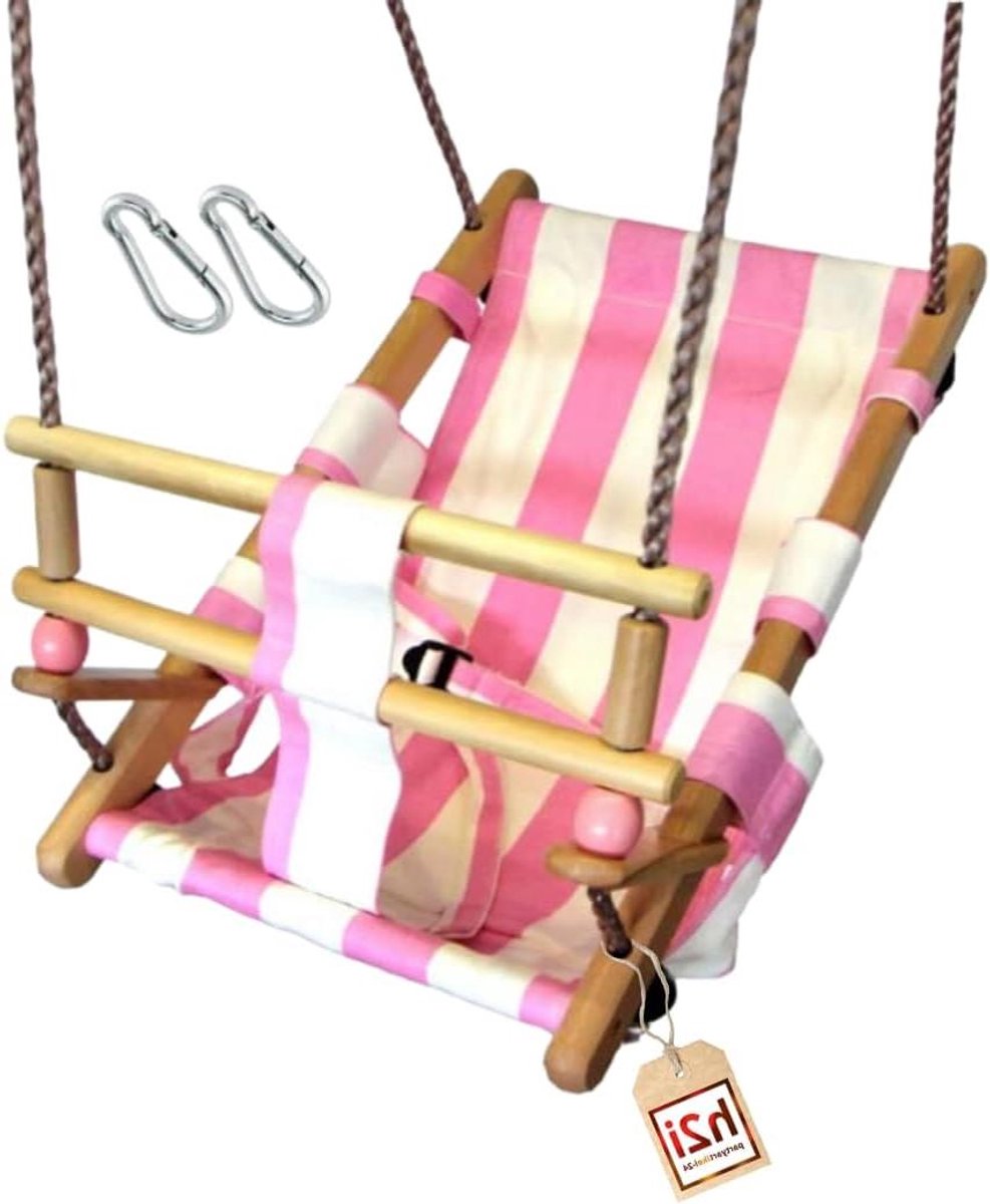 Babyschommel Kinderschommel - Hangstoel Peuters - Buiten Spelen - Weerbestendige Stof - 45 cm - Roze-Wit