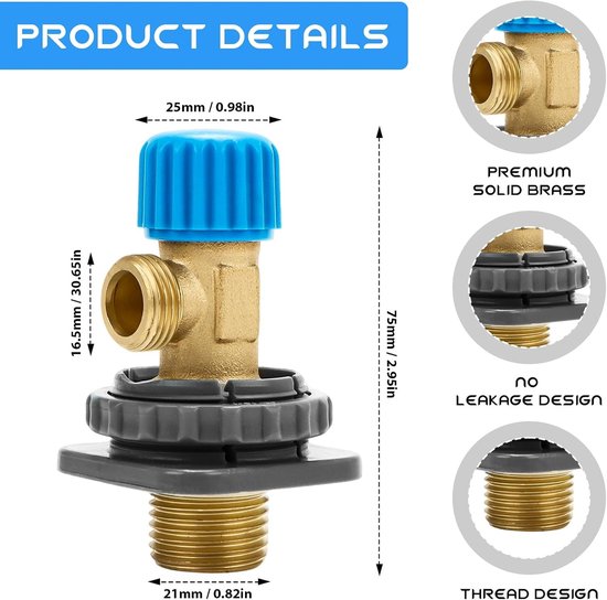 Hoekventiel 3/8 inch voor inbouwspoelbak en toiletaansluitingen, messing vulventiel voor Geberit en andere merken, geschikt voor modellen 21245 8 en 240269001 — afbeelding 5