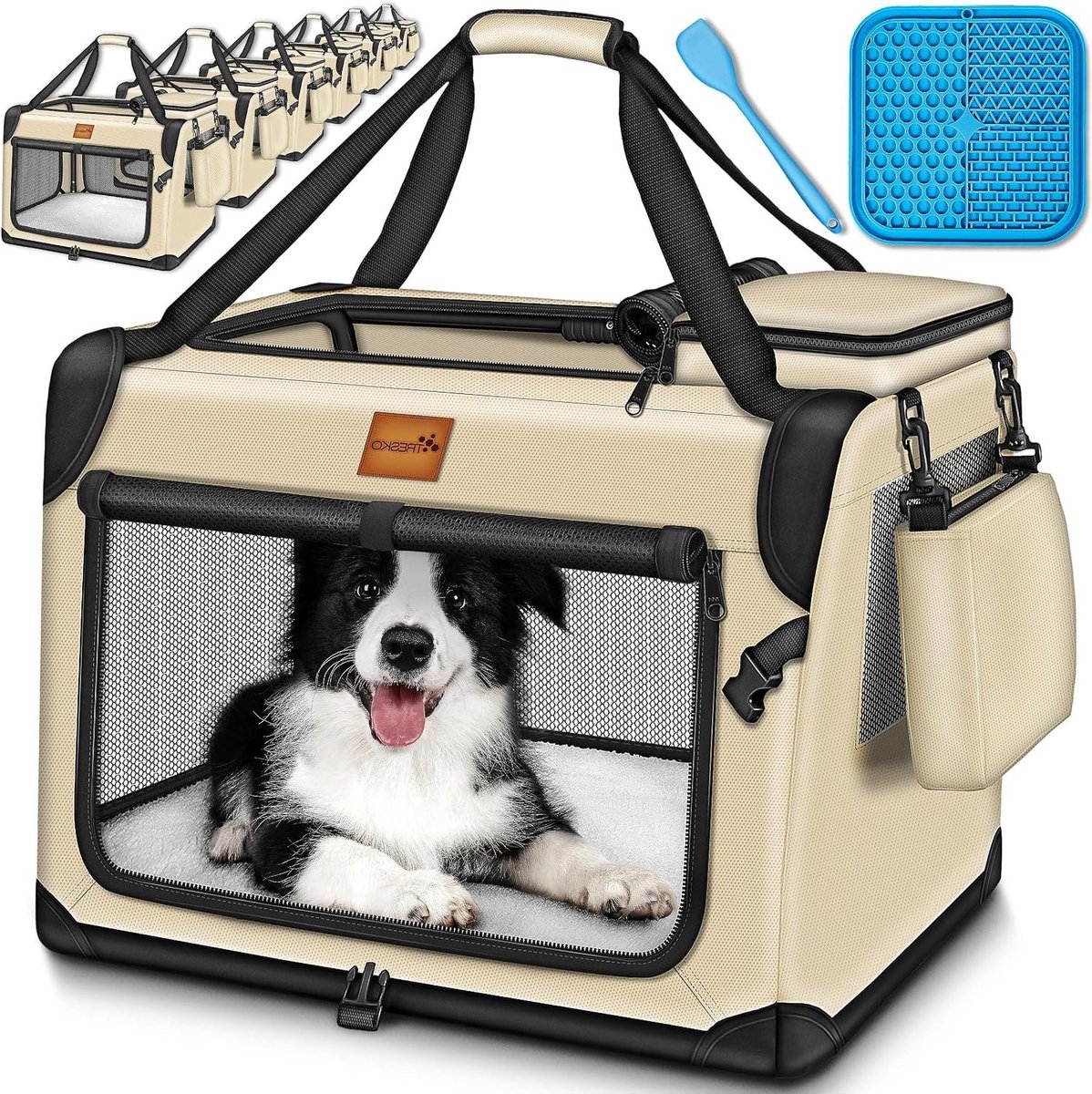 Honden Transportbox - Reismand Kat - Veilig Vervoer - Inclusief Likmat - 50 cm - Beige
