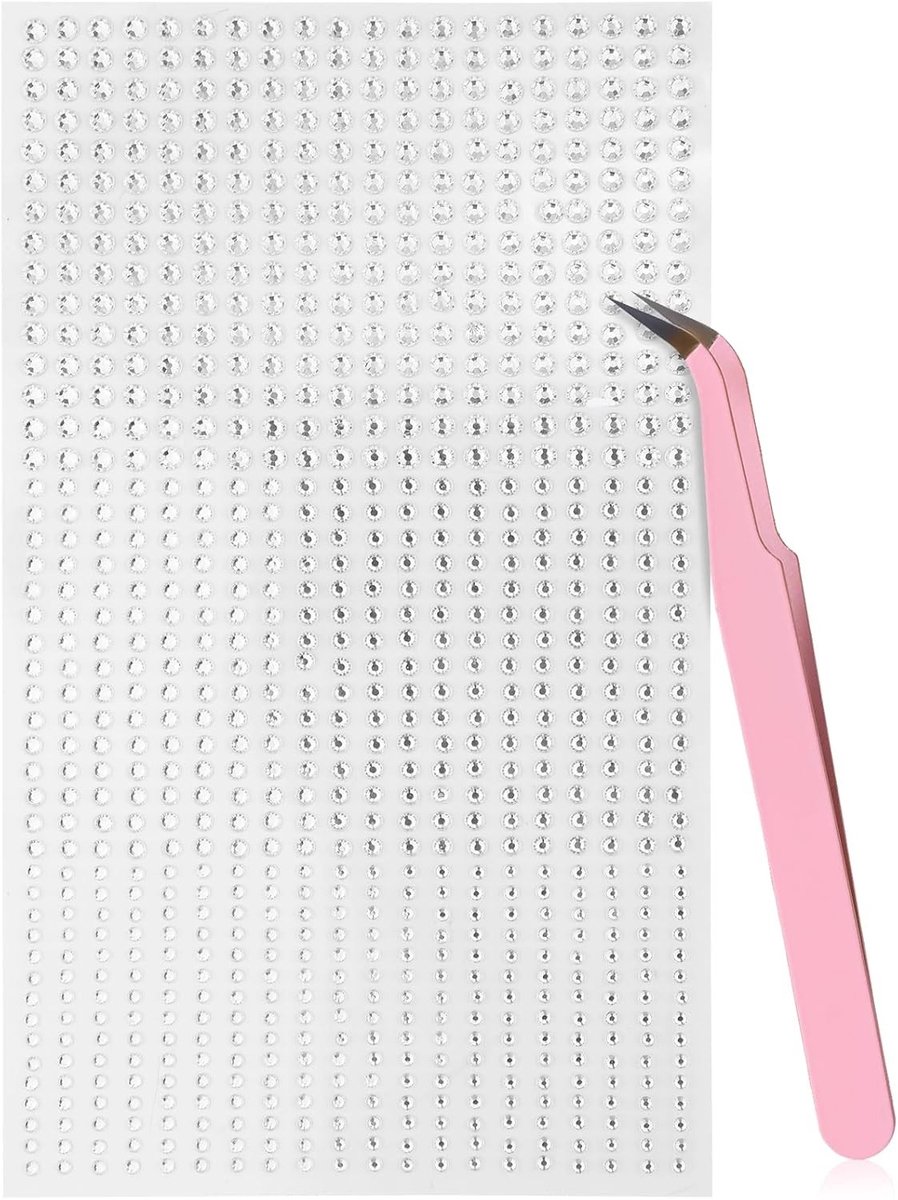 900 Stuks Zelfklevende Gezichtsjuwelen, Haar- en Oogdecoraties met Pincet - Strass Steentjes voor Make-up en Bodyversiering
