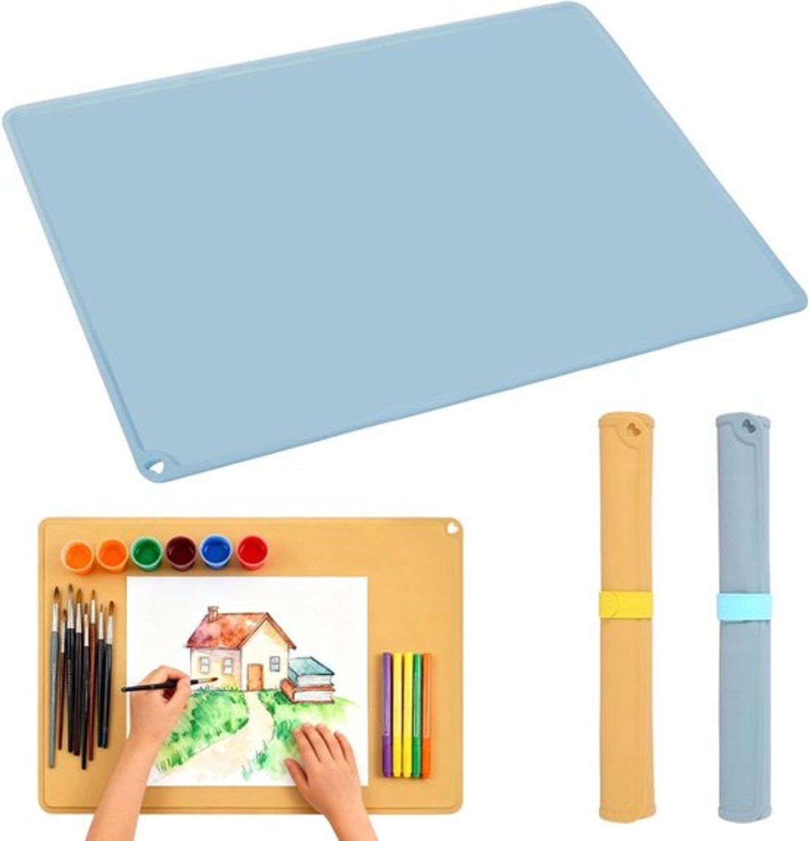Set van 2 Kinderschildermatten 60 x 40 cm - Grote Siliconen Knutselmat, Wasbaar en Antikleef voor Schilderen, Resin en Zandkunst