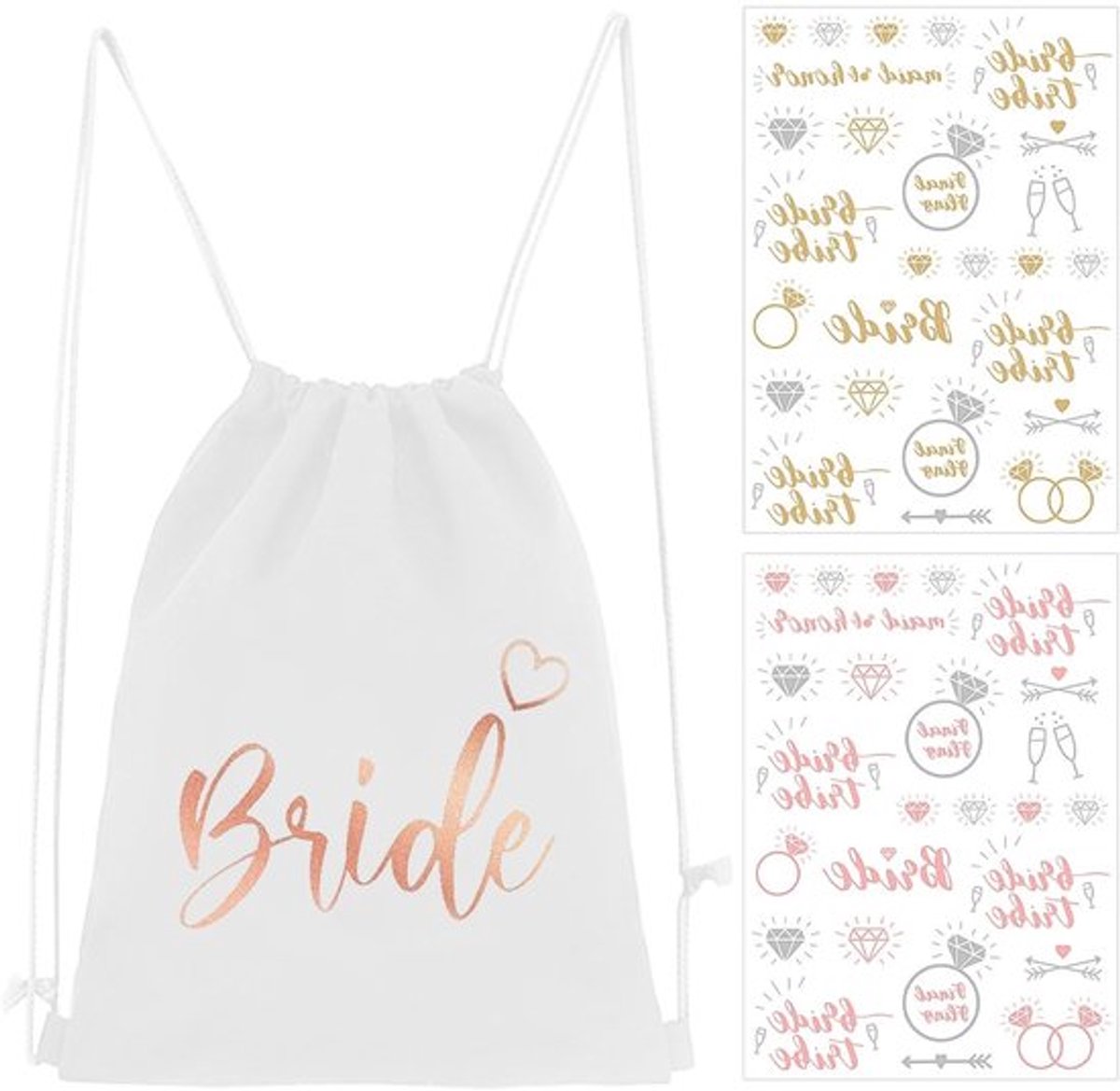Bruidshandtas met trekkoord - Damesaccessoires - Bruidsaccessoires - Vrijgezellenfeest accessoires - Canvas tas - 46 x 37 cm - Trendy Tas