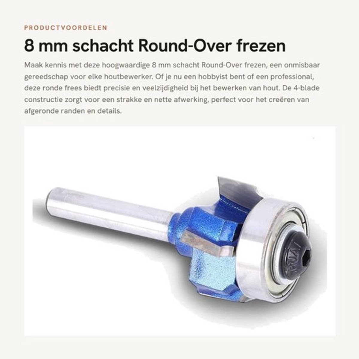Ronde Frezen 8 mm - Hoekfrees - Beitel Cutter - Houtbewerking - Cemented Carbide - 4 Tanden - Ronde Frees
