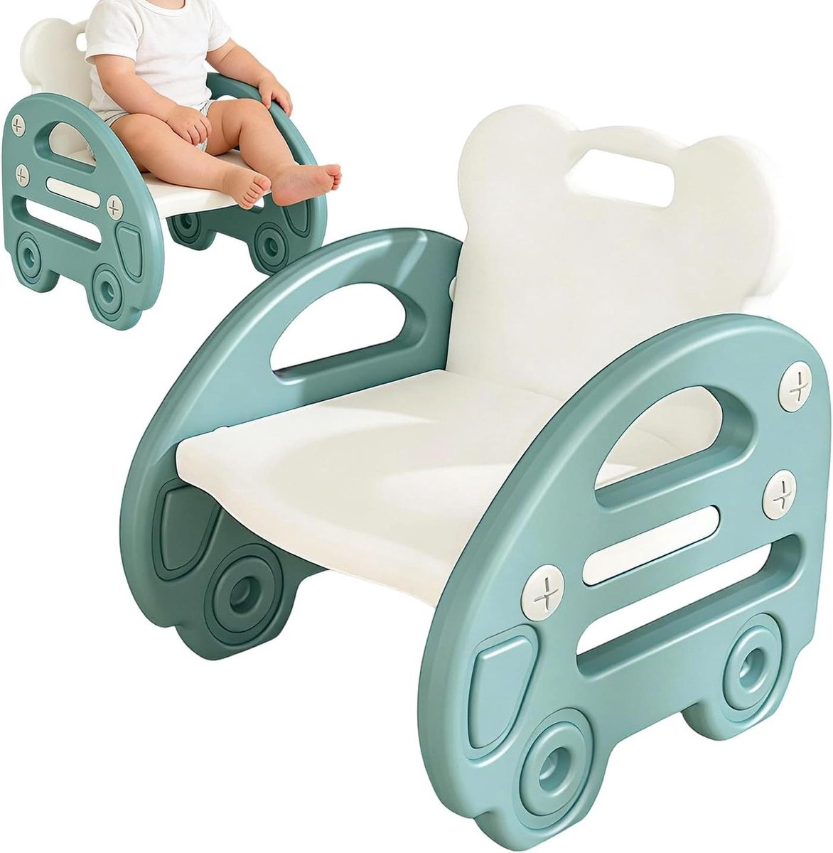 Kinderstoel - Peuterstoel Krukje - Actief Zitten - Kantelveilig Ontwerp - 33x33 cm - Groen