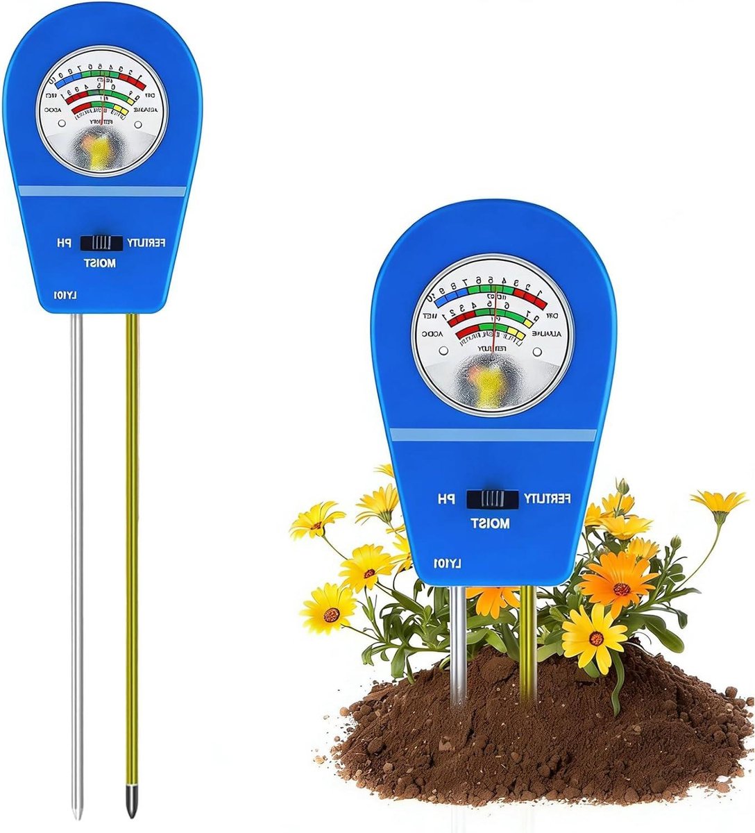 Bodemtester - PH-meter - Plantenverzorging - 3-in-1 meting - 6 x 24.5 cm - Groen