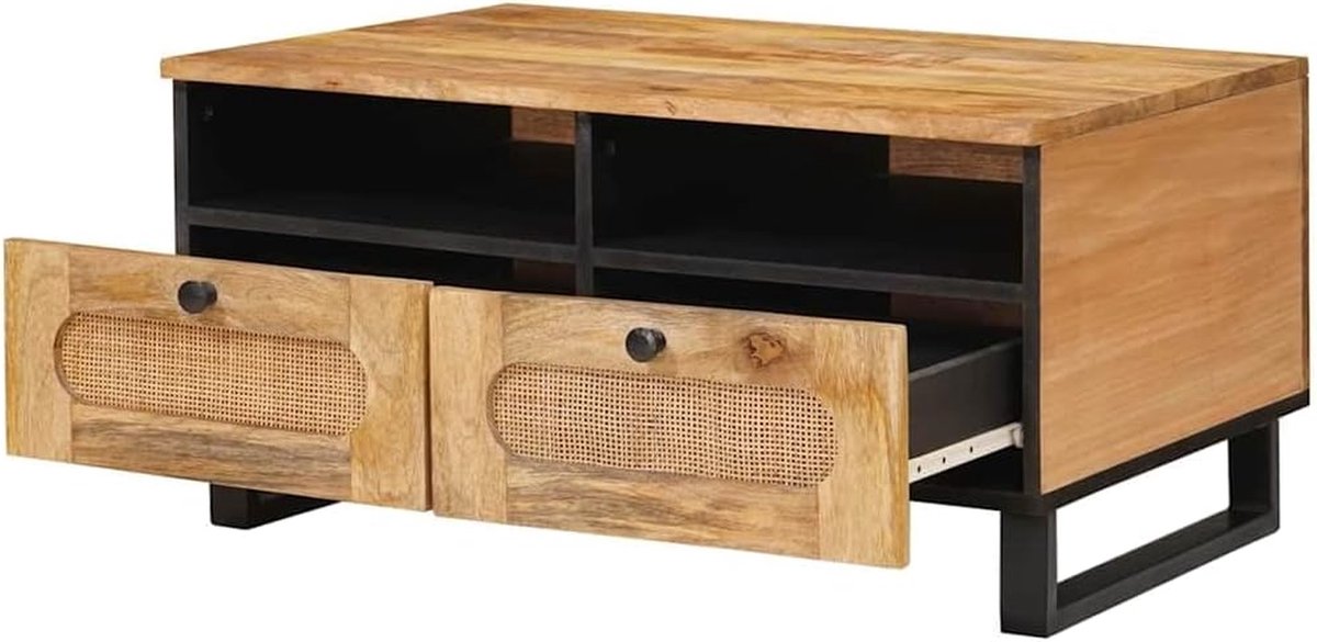 Salontafel met laden - Koffietafel Bijzettafel - Woonkamer Inrichten - Massief Mangohout - 80 cm - Bruin Zwart