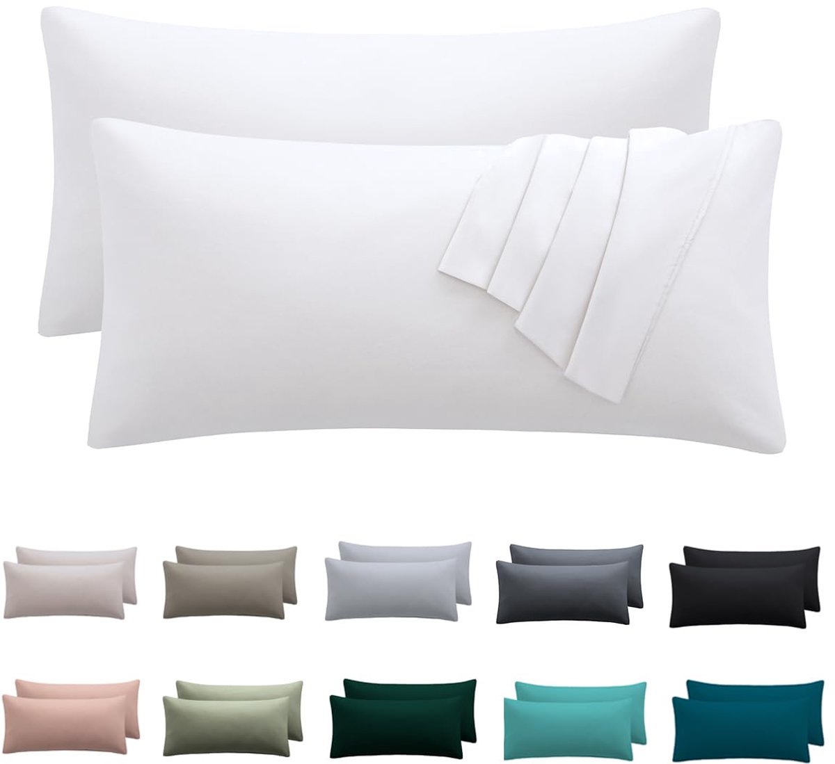 Set van 2 Kussenhoezen 40 x 70 cm - Witte Microfiber Kussenhoezen met Rits