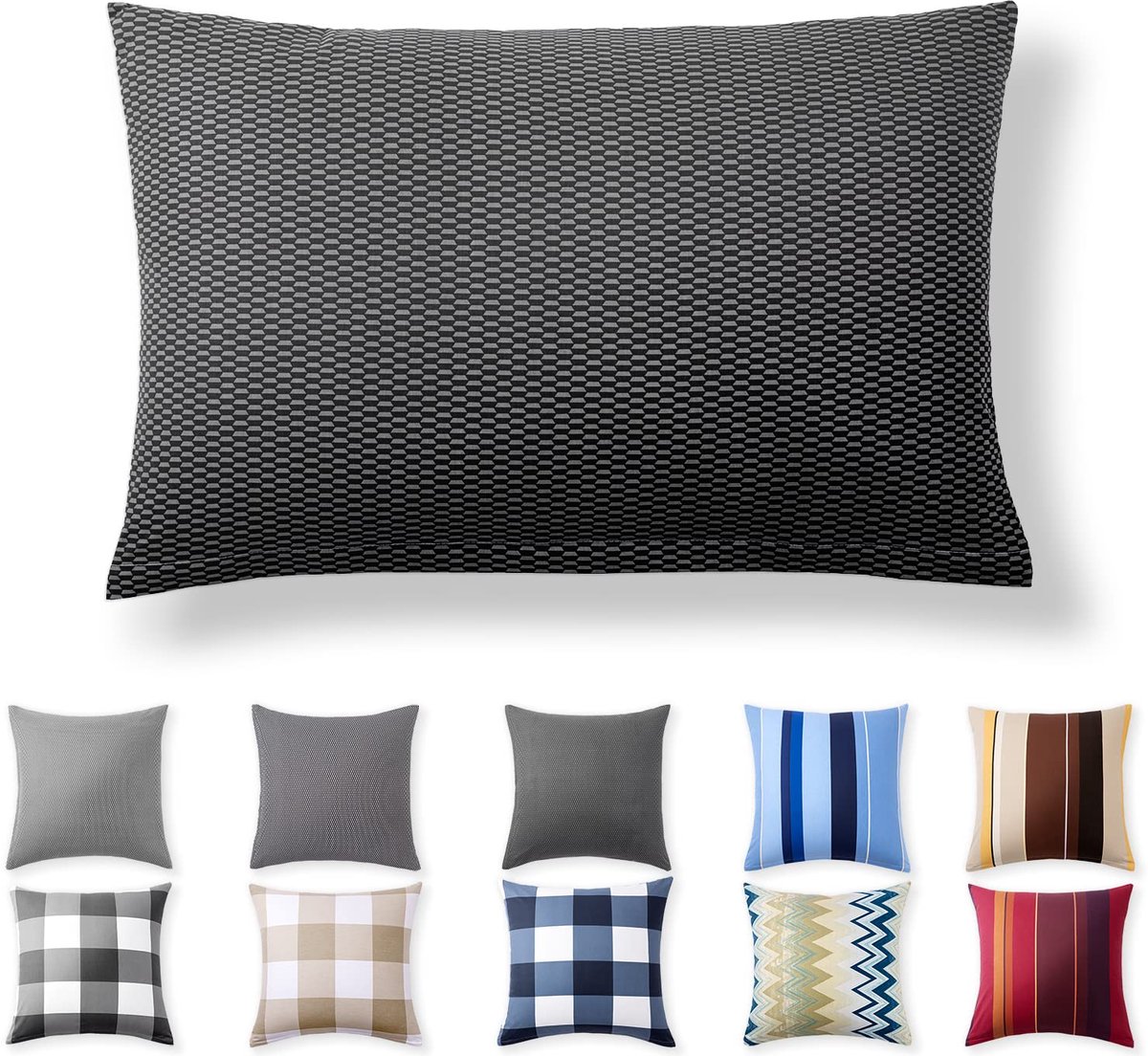 Kussenhoes 40 x 60 cm - 100% Katoen met Verbergde Rits, Zwart/Graaf Diamanten