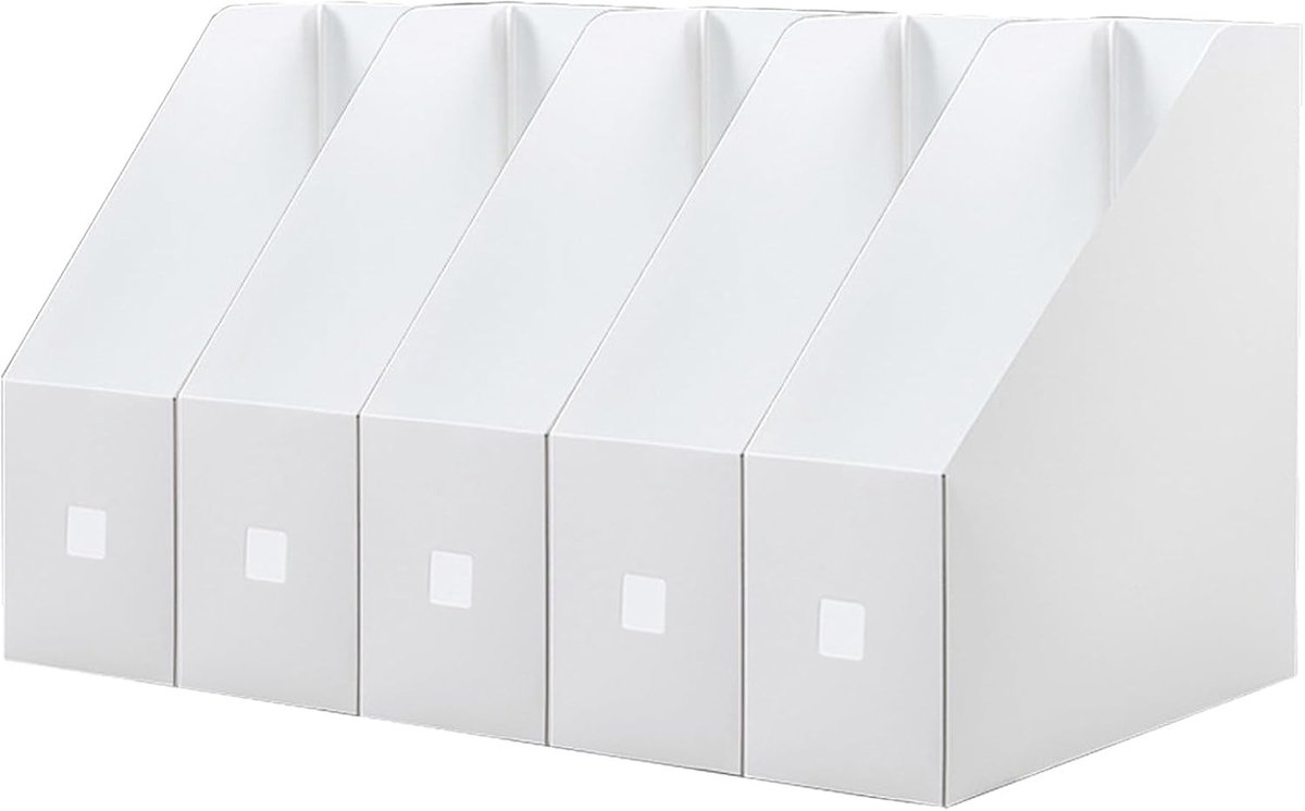 Vouwbare witte tijdschriftverzamelaar - 5-delige set voor archivering, opslag en bureauorganisatie