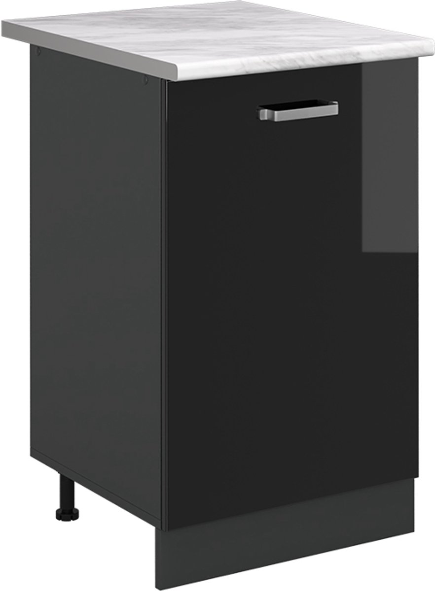 Vicco Keukenonderkast R-Line, Zwart hoogglans/Antraciet, 50 cm marmer werkblad
