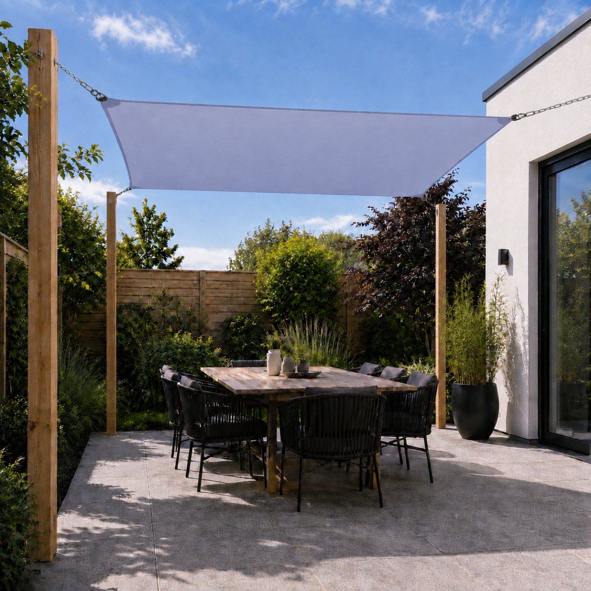 TuinChamp Schaduwdoek polyester grey 3x4m - Waterdicht - Rechthoek - Zonnescherm balkon - Zonnescherm doek - Tuin zonnescherm