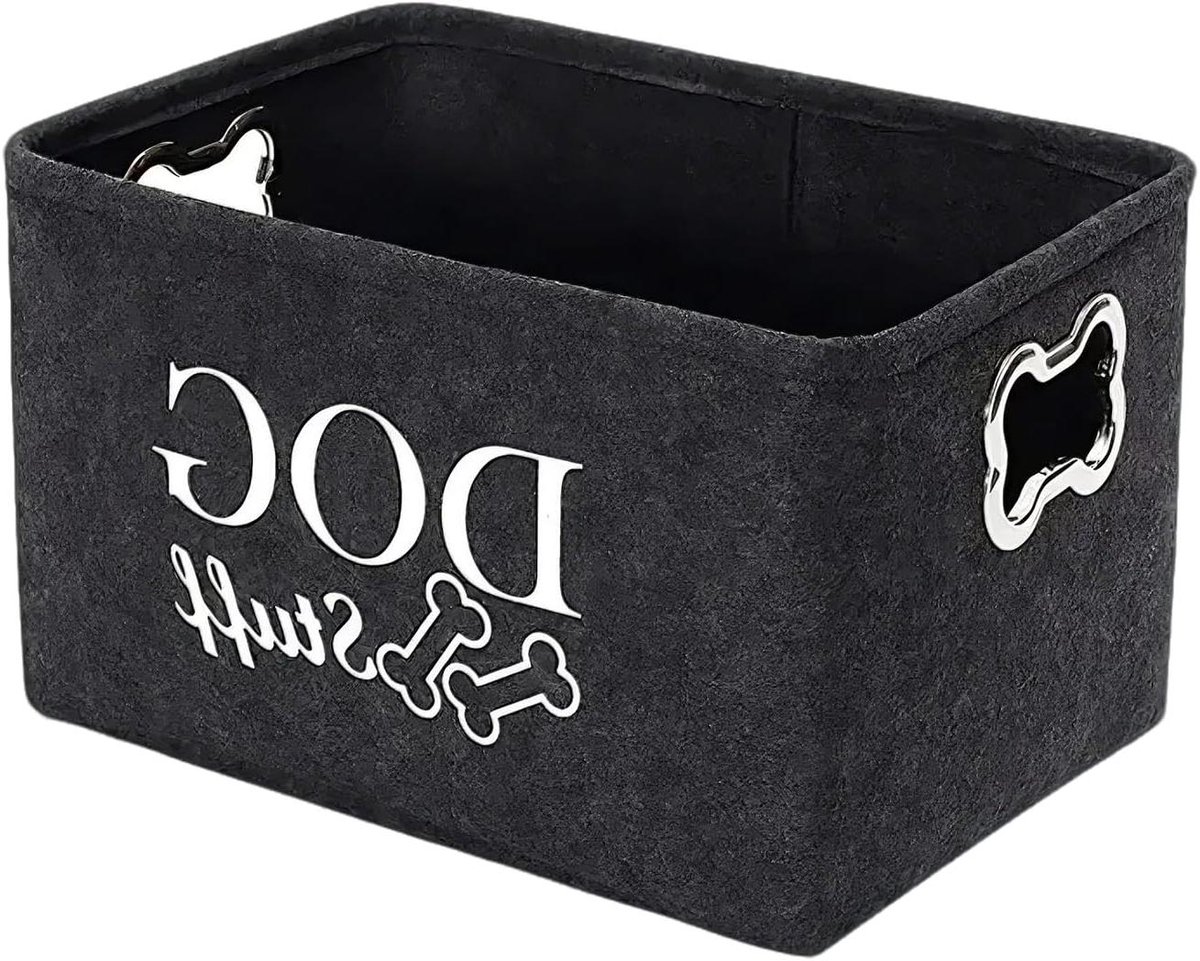 Speelgoedbak Hond - Opbergkist Huisdier - Speelgoed Opbergen - Zacht Vilt Materiaal - 39x28x5 cm - Grijs
