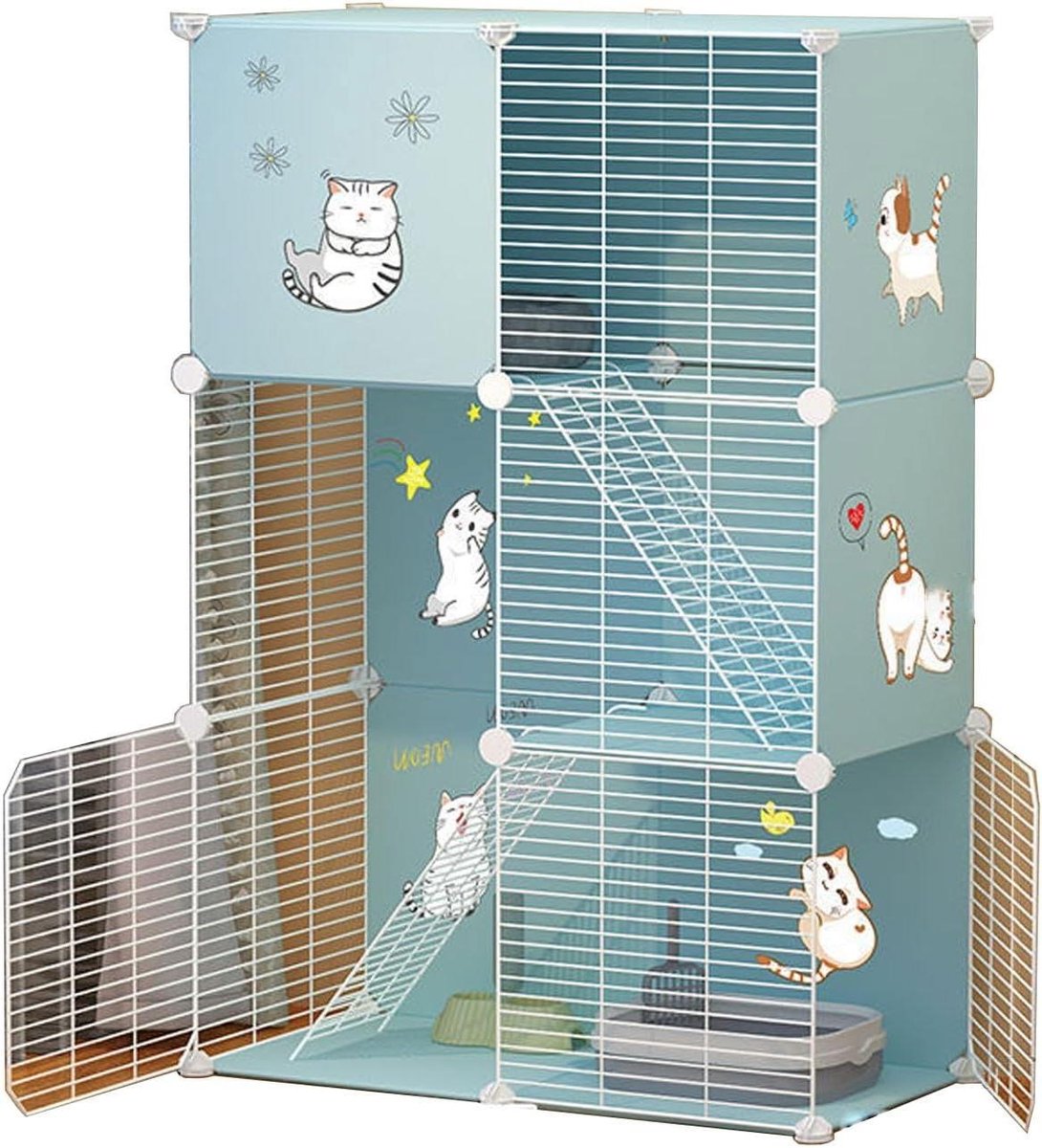 Huisdierenren - Kattenkooi Speelren - Veilig Spelen - Modulair Ontwerp - 75 x 75 x 73 cm - Blauw