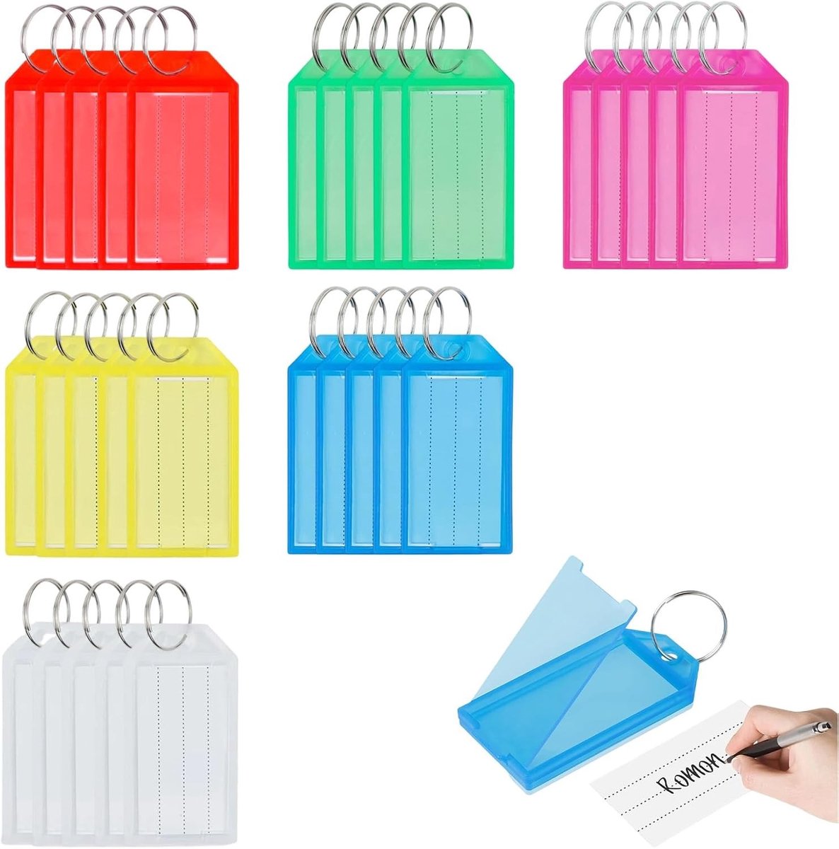 Kleurrijke sleutelhanger labels - 30 stuks plastic labelhouders voor sleutels, bagage en organisatie thuis en op kantoor