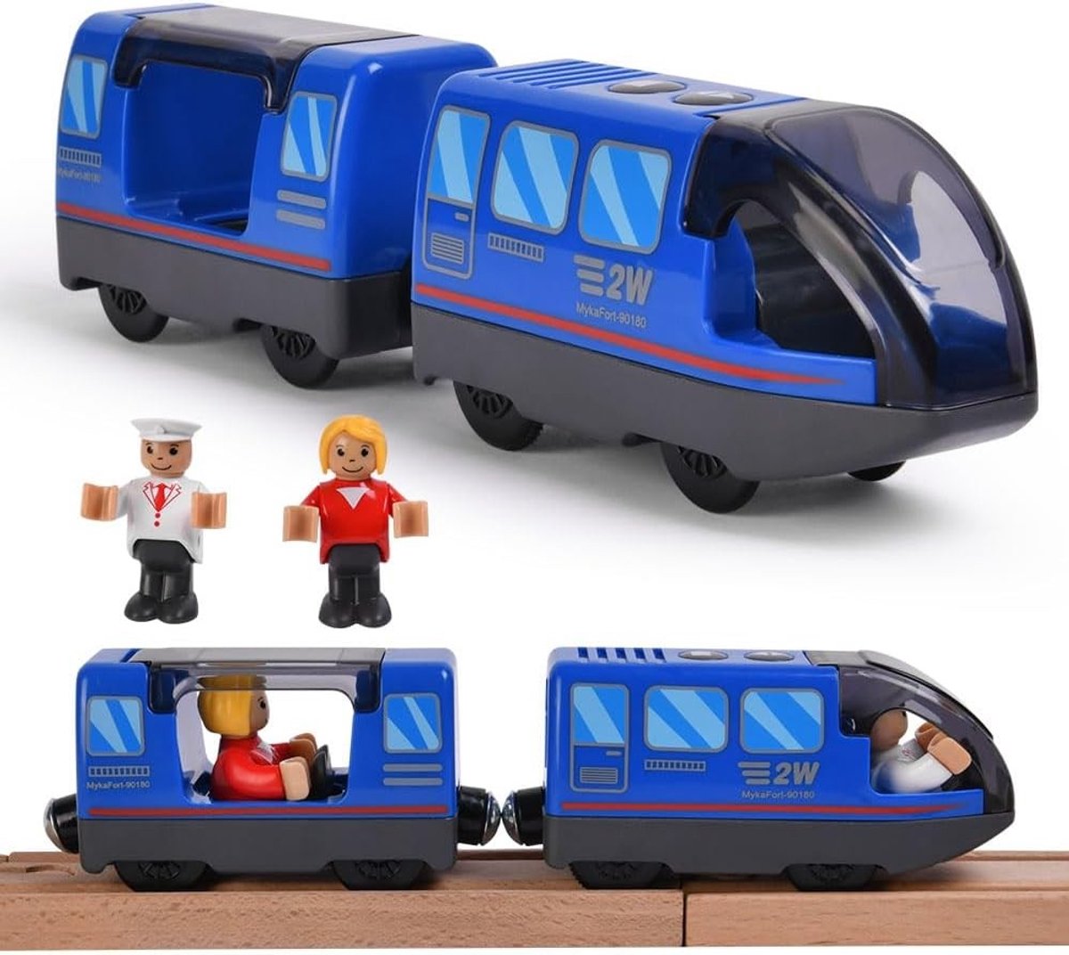 Houten Spoor met Magnetische Verbinding, Elektrische Trein Speelgoed, Batterij Aangedreven Cadeau voor Kinderen van 3 Jaar en Ouder, Blauw, Educatief en Interactief Speelgoed