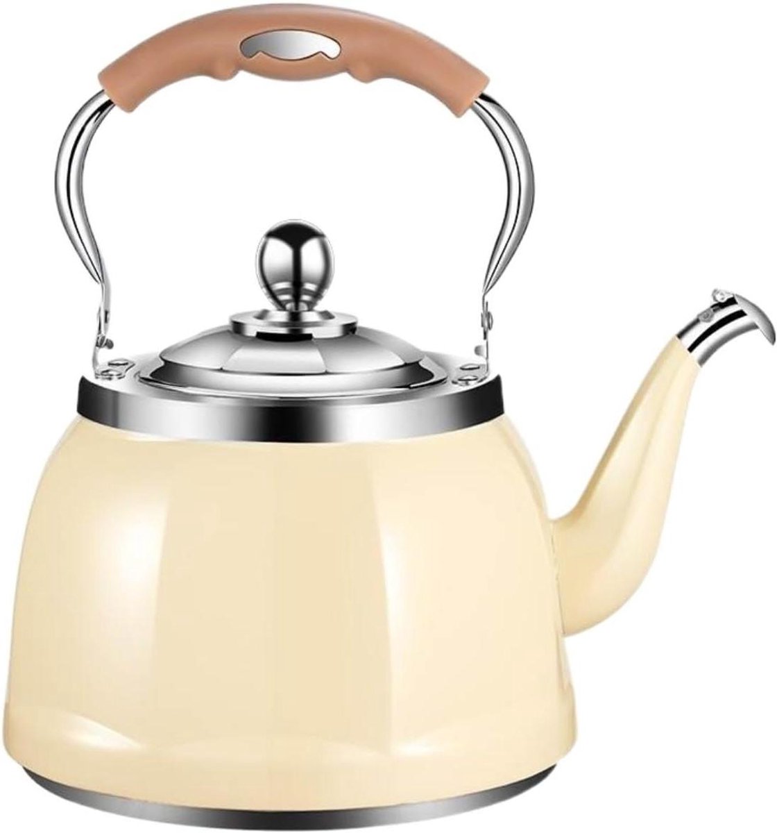 Fluitketel Kookketel - Theepot Koffiepot - Water Koken - Veiligheidsalarm - 4L - Beige