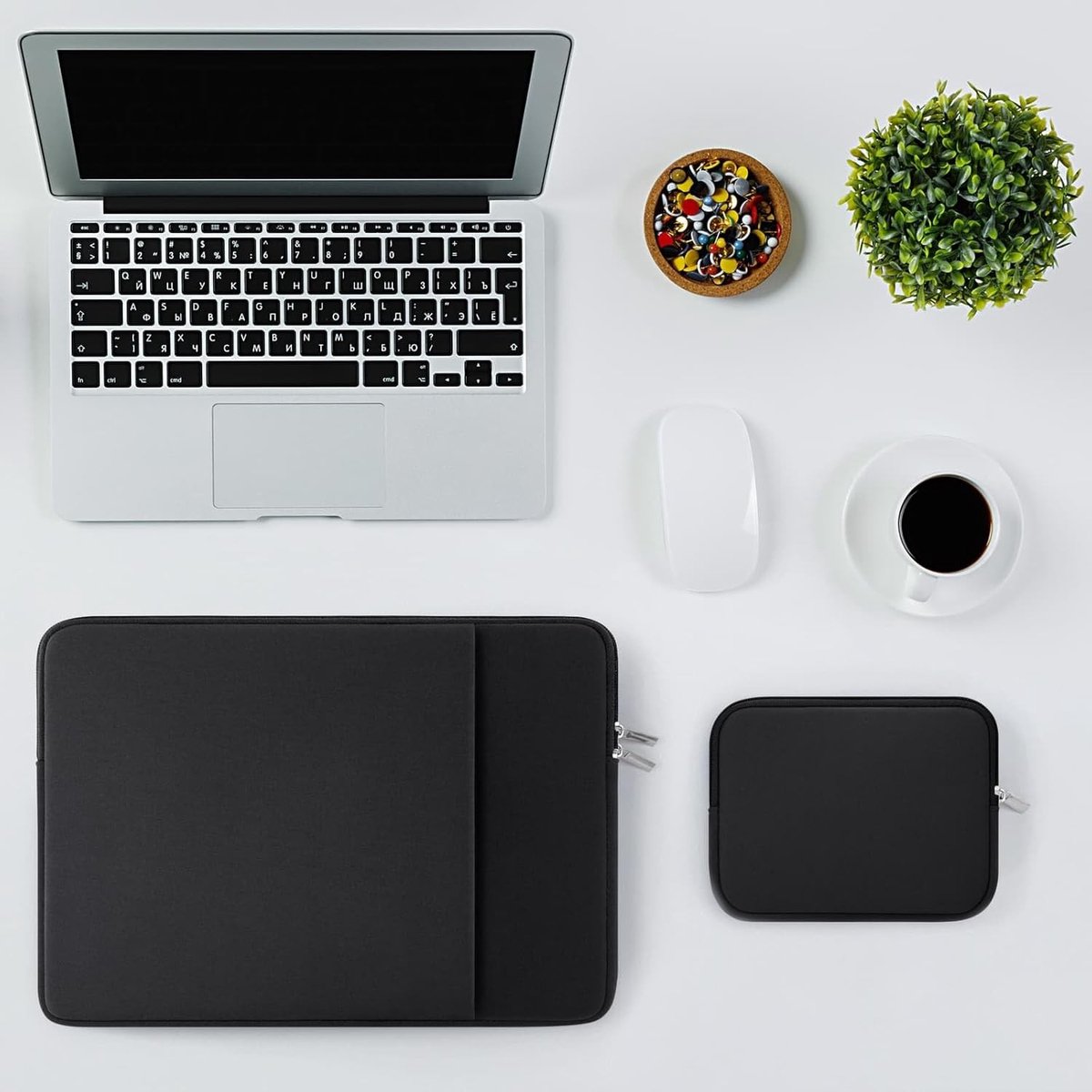 15.6 Inch Laptop Sleeve - Beschermende Tas met Voorvak voor Ultrabook en Chromebook - Zachte Draagtas voor Notebook en Accessoires (Zwart) thumbnail 5