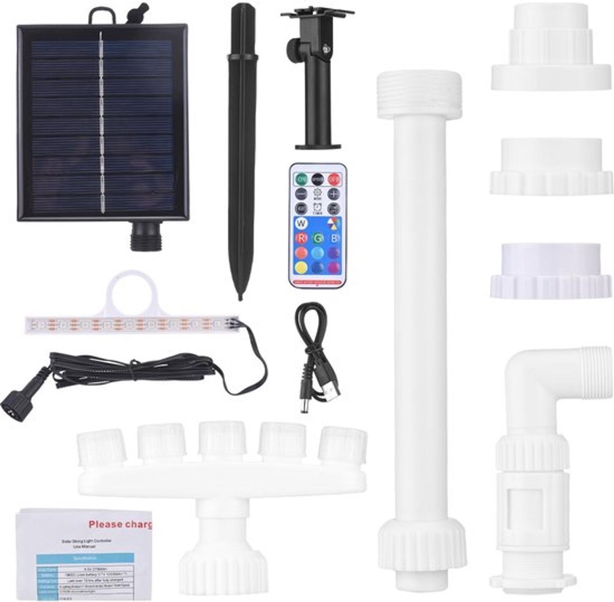 Fontein Zonne-energie Verstelbare Waterdruk - Zwembad Fontein - LED Verlichting - Charmante Verlichtingseffecten - 360 Graden Aanpassing - 43x20 cm - Zwembadfontein
