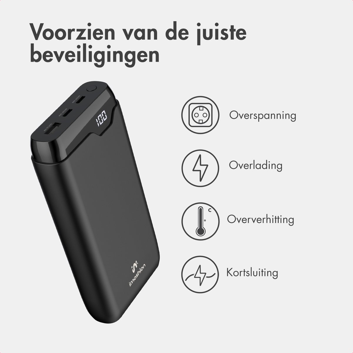 imoshion® Powerbank 27.000 mAh - 30W Ultra Snellader - USB C / USB A - Toegestaan in Vliegtuig - Powerbanks - Universeel - Noodpakket — cadeau in Telefoon & Tablet - foto 6