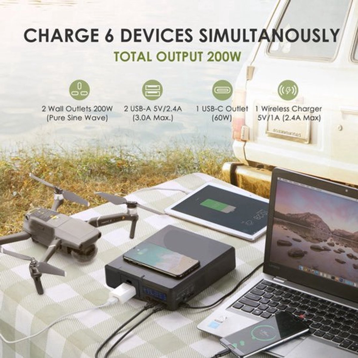 Powerstation - Met 100W Opvouwbaar Zonnepaneel - Draagbare - Solar Generator - Stroomgenerator - 200W - Voor Camping, Reizen en Off-grid Energie