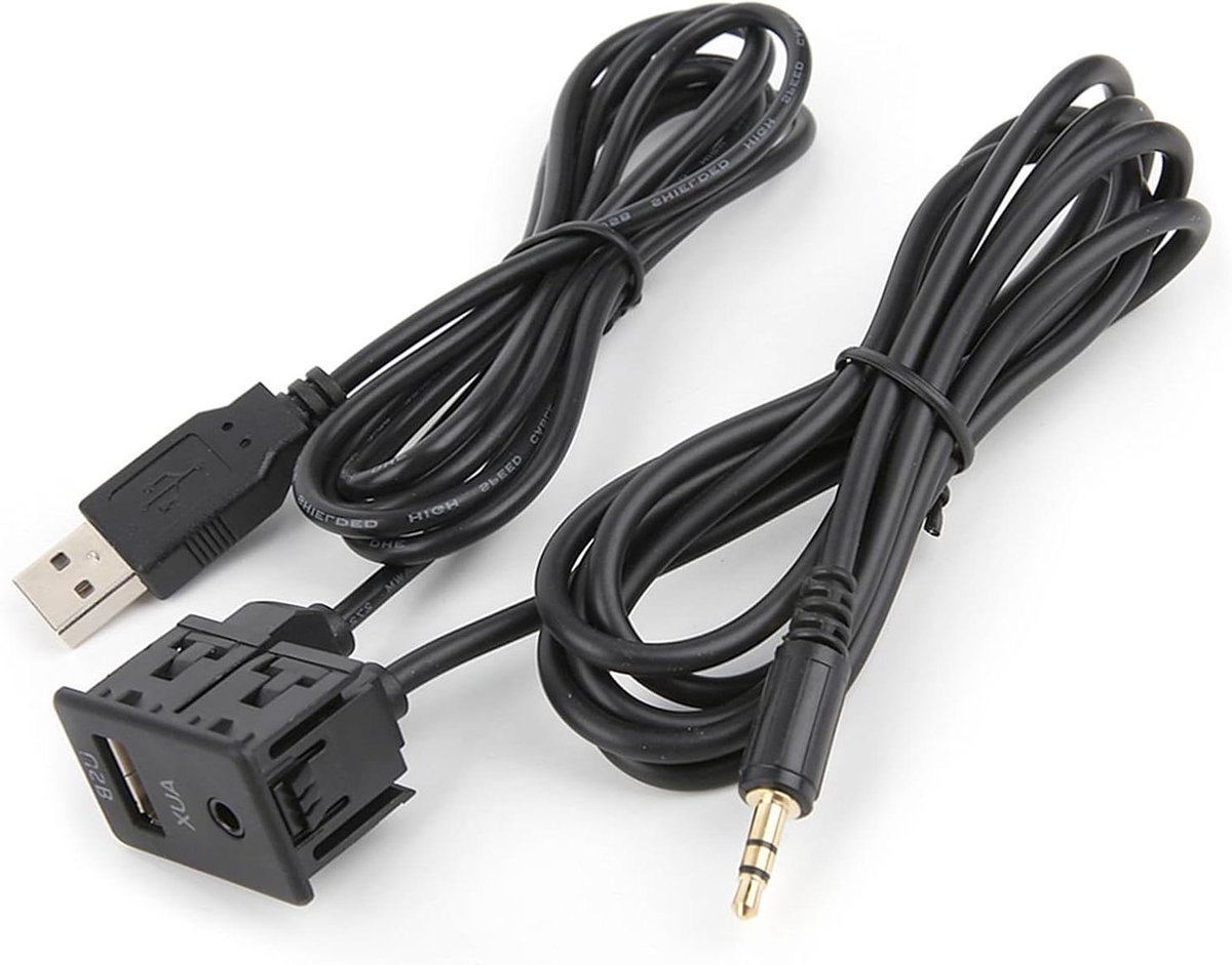 Auto AUX USB Kabel - Inbouw Adapter - Muziek Streamen - Snelle Gegevensoverdracht - 145 cm - Zwart