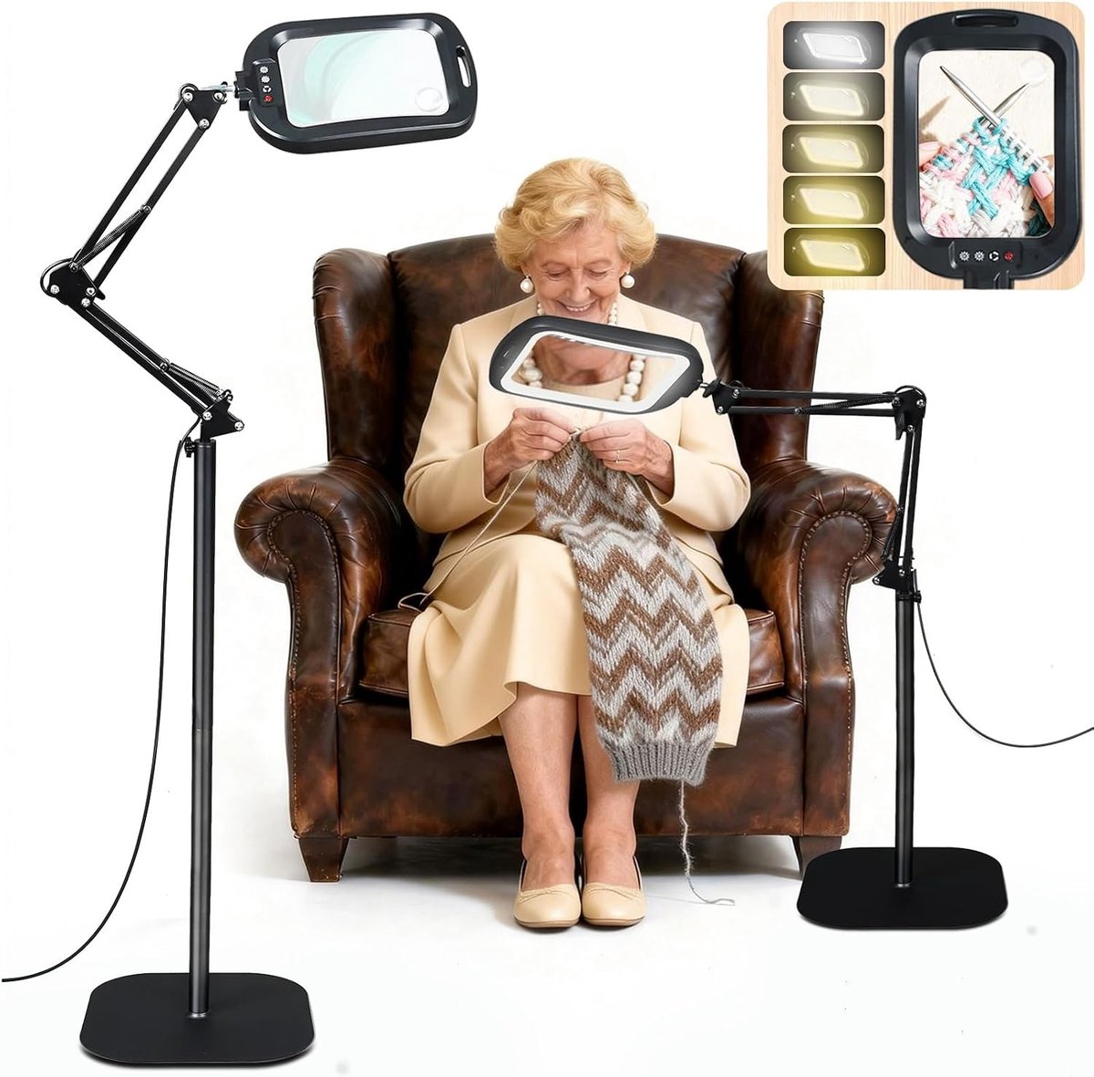 Vergrootlamp met Licht - Wit - 10 x 30 cm - 3-in-1 Staande Loeplamp met Dimbare LED - Voor Hobbyisten en Precisiewerk