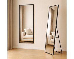 Fraay Passpiegel 160x55cm - Staand & Hangend - Gehard Glas - Minimalistische Wandspiegel - Staande Spiegel - Zwart