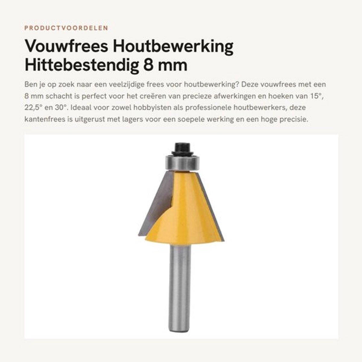 Vouwfrees - Houtbewerking - Hittebestendig - 8 mm Schacht - Kantenfrees met lagers - Geschikt voor Elektrische Bovenfrees
