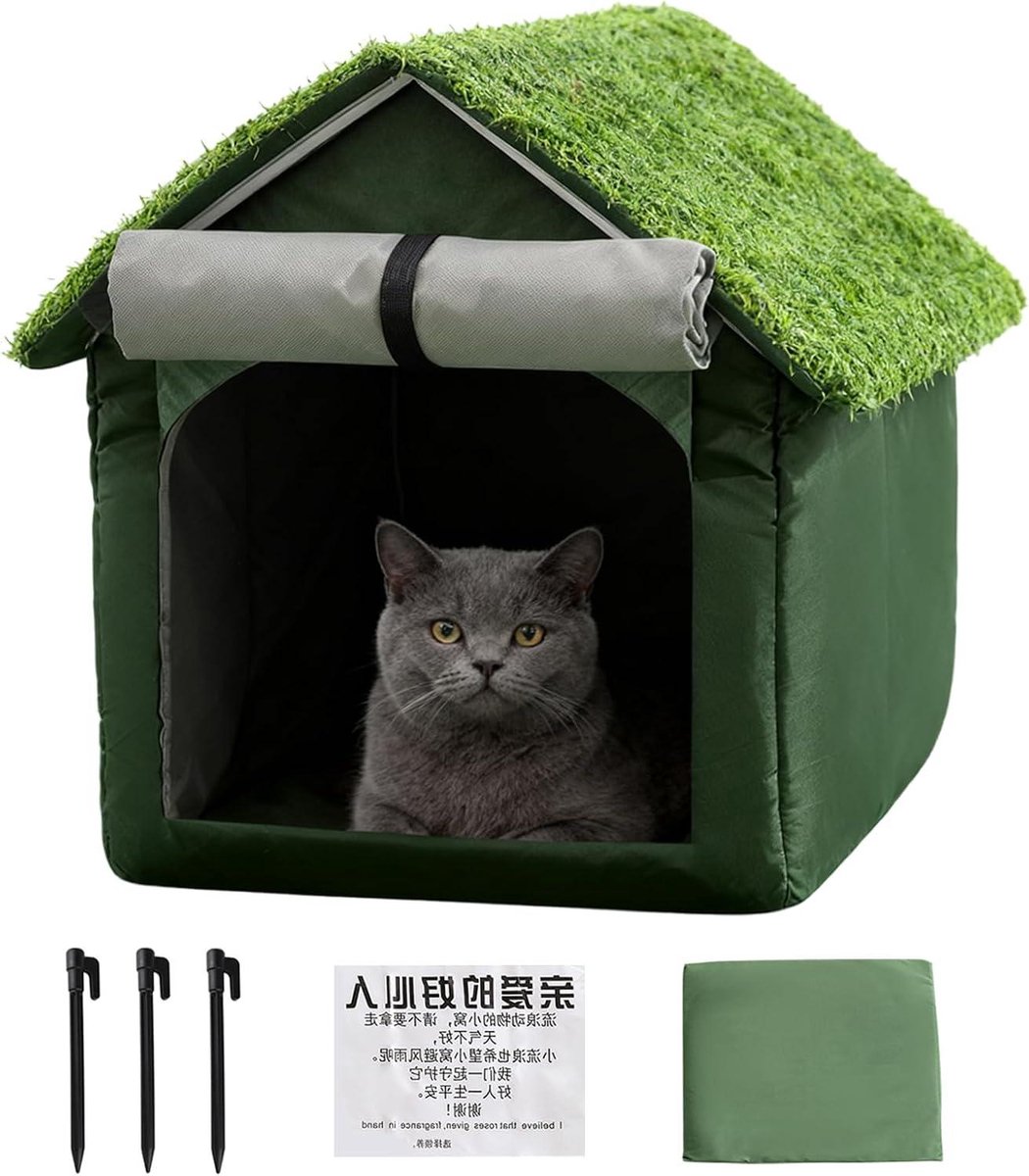 Outdoor Kattenhuis - Kattenverblijf Weerbestendig - Bescherming Kat Buiten - Wind- en Regenbestendig - 7x32x7 cm - Groen