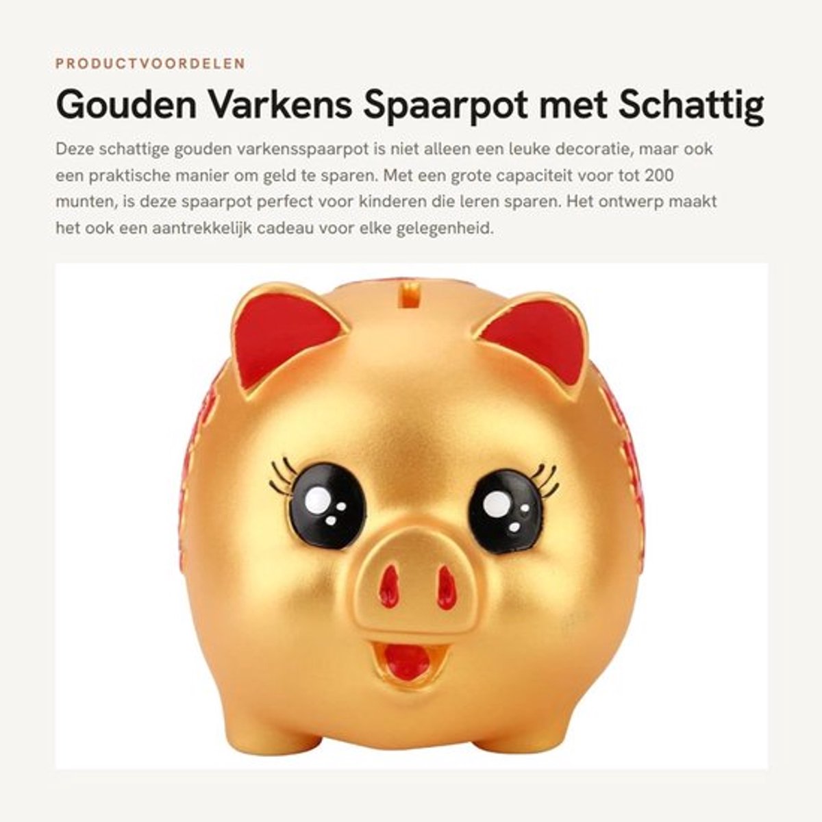 Spaarpot Gouden Varkensontwerp - Siliconen - Antivallen - Grote Geheugencapaciteit - 200 Munten - 12,5 x 10,5 x 9,5 cm - Spaarvarken
