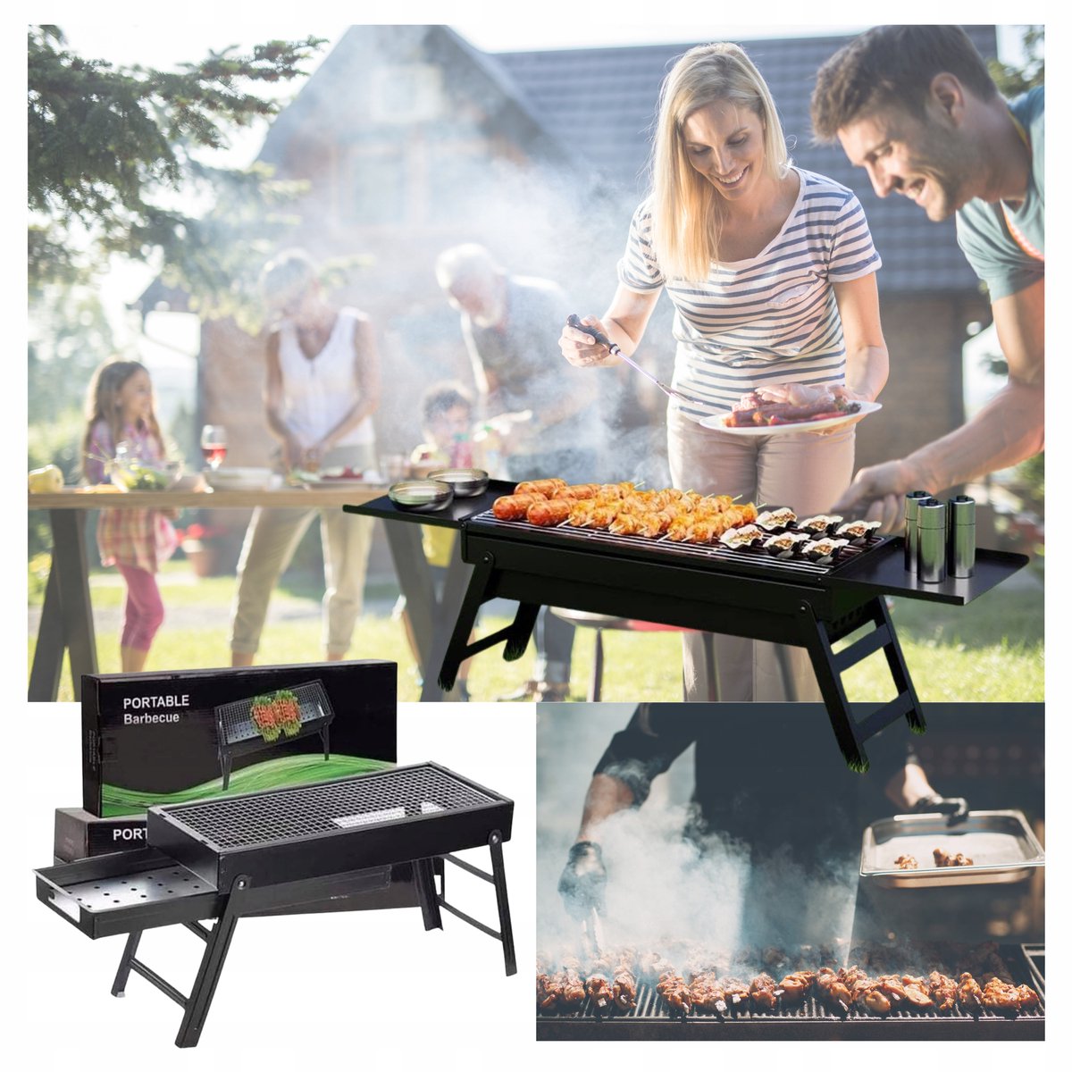 Draagbare Koolgrill - Opvouwbare Kampeergrill met Zijplanken