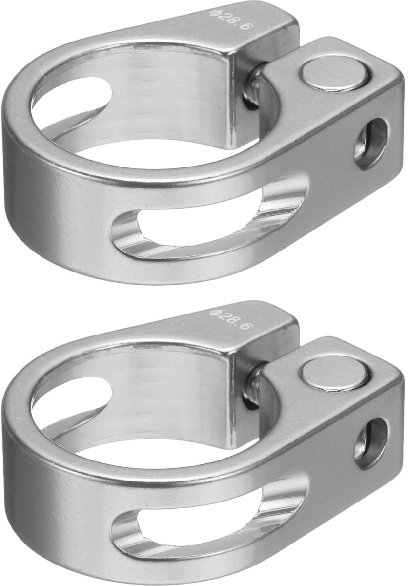Fietszadelklem 28,6 mm - Set van 2, Aluminium, Zilver