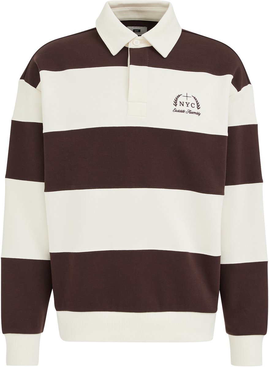 WE Fashion Heren relaxed fit sweater met polokraag en blokstreep