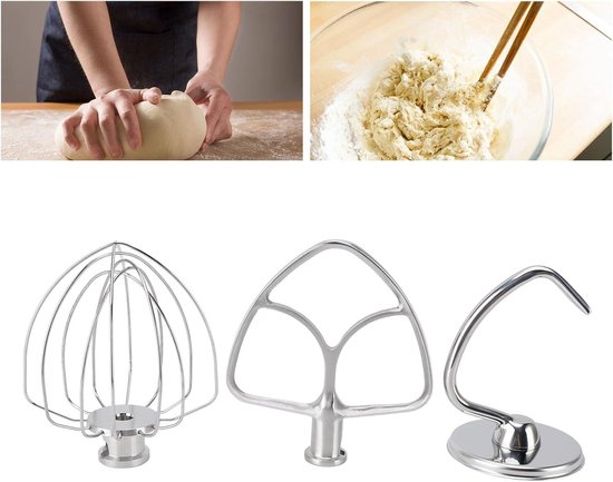 3-delige opzetset voor blenders met roestvrijstalen menger, kneedhaak en draadbezem, keukenaccessoires voor optimale bereiding — afbeelding 2