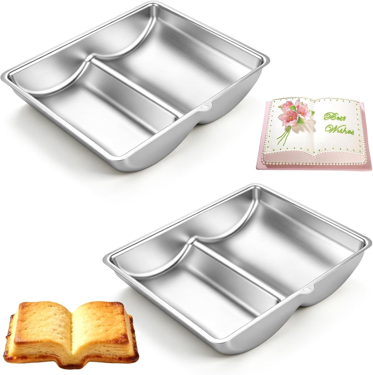 Set van 2 stuks 3D Boekvormige Cakevormen - Non-stick Bakvormen voor Taartdecoratie, 27 x 22 x 5 cm, Ideaal voor Feestjes en Verjaardagen
