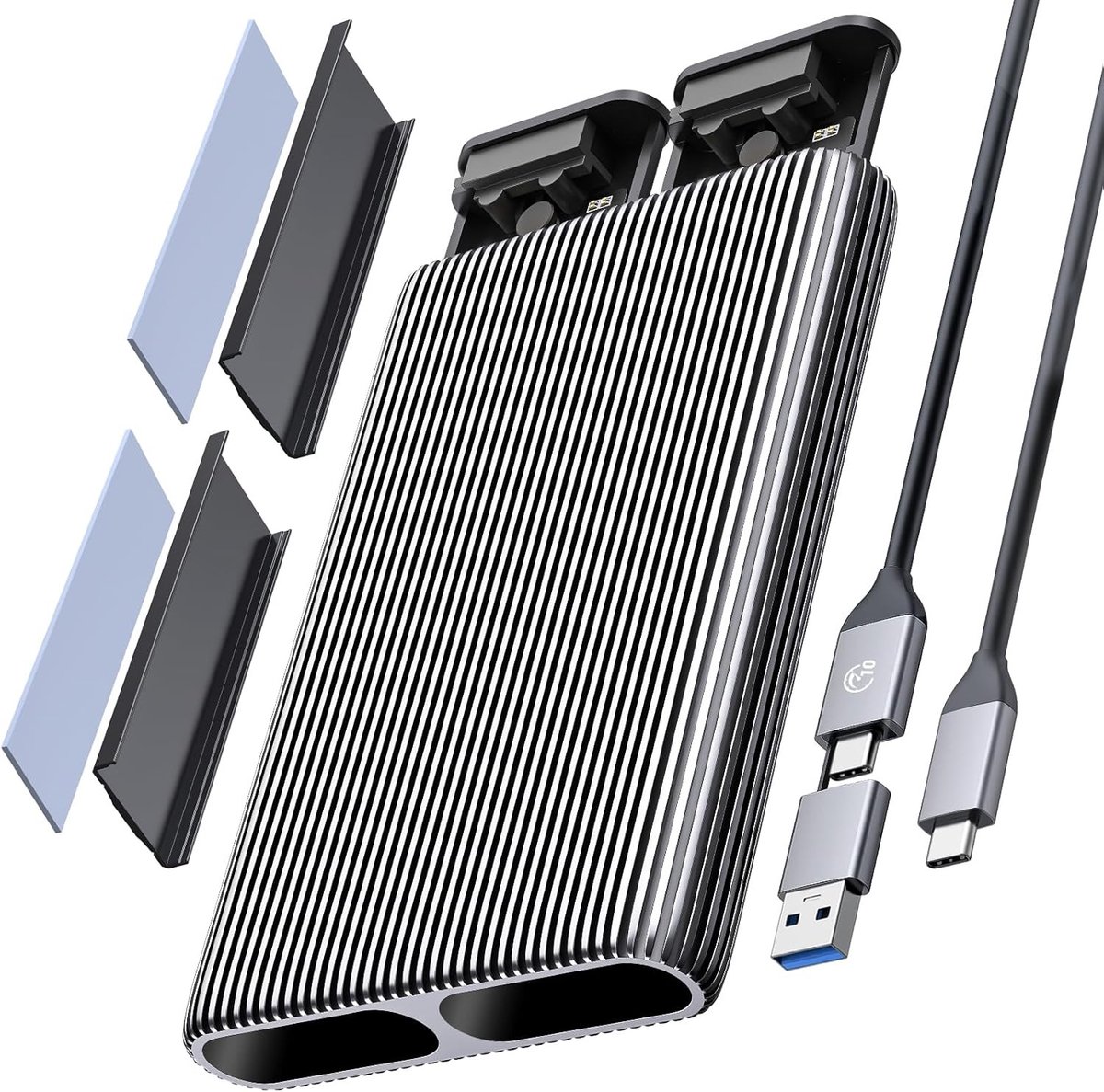 Dual-Bay M.2 NVMe NGFF SATA SSD Adapter met USB 3.2 Gen2, Aluminium Type-C Dock voor PCIe M-Key en B&M Key, Ondersteunt Tot 4TB SSD, Toolless Ontwerp