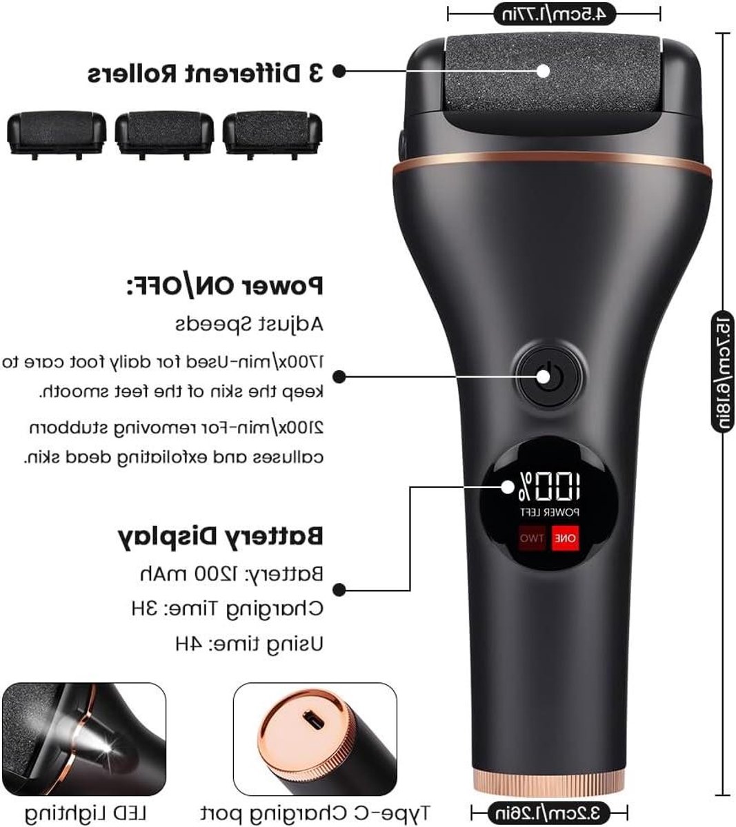 Elektrische Voetvijl - Voetverzorgingsset Eeltverwijderaar - Voeten Verzorgen - 16-in-1 Functies - USB Oplaadbaar - Zwart