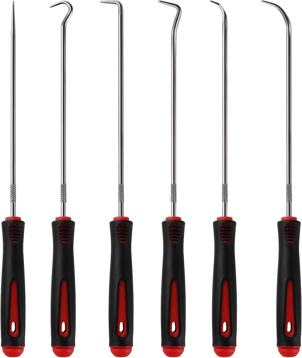 6-delige 24 cm Pick en Haak Set, Precisie Haak Gereedschap voor het Verwijderen van O-Ringen, Slangen en Rubber Seals