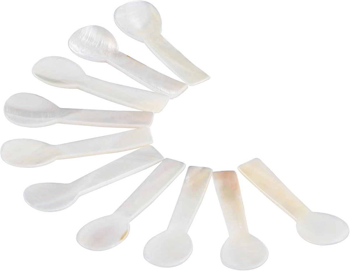 Elegante Moeder van Parel Lepels voor Serveerdoeleinden, Set van 10 Ronde Eitjes Lepels voor Luxe Tafelsetting