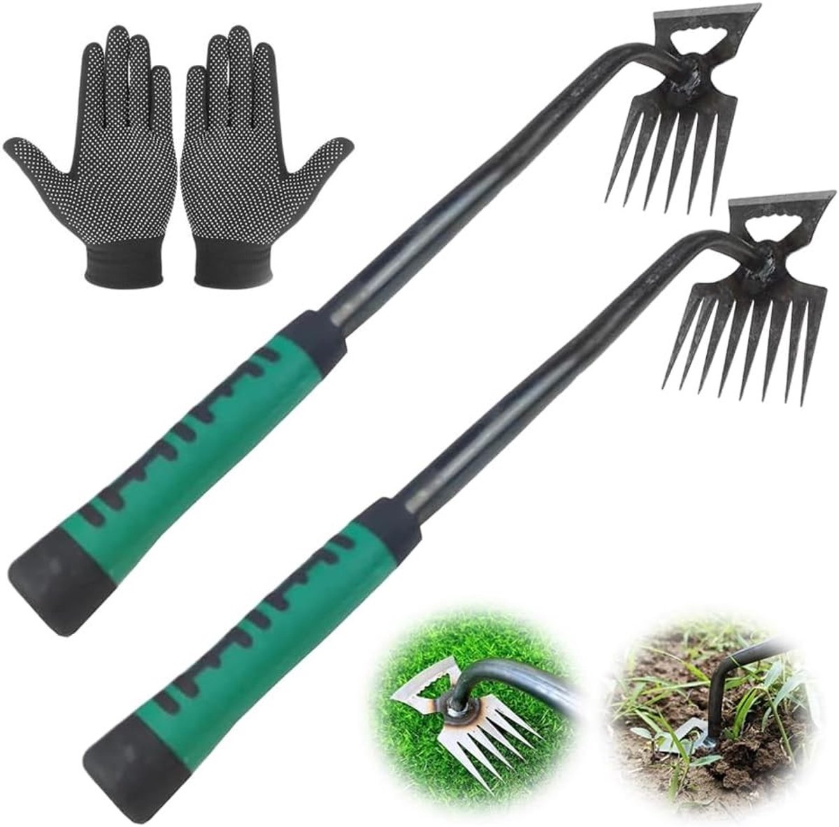 Professionele Handmatige Onkruidverwijderaar met Handvat - Ideaal voor Tuinonderhoud en Onkruidbestrijding (2 Stuks)
