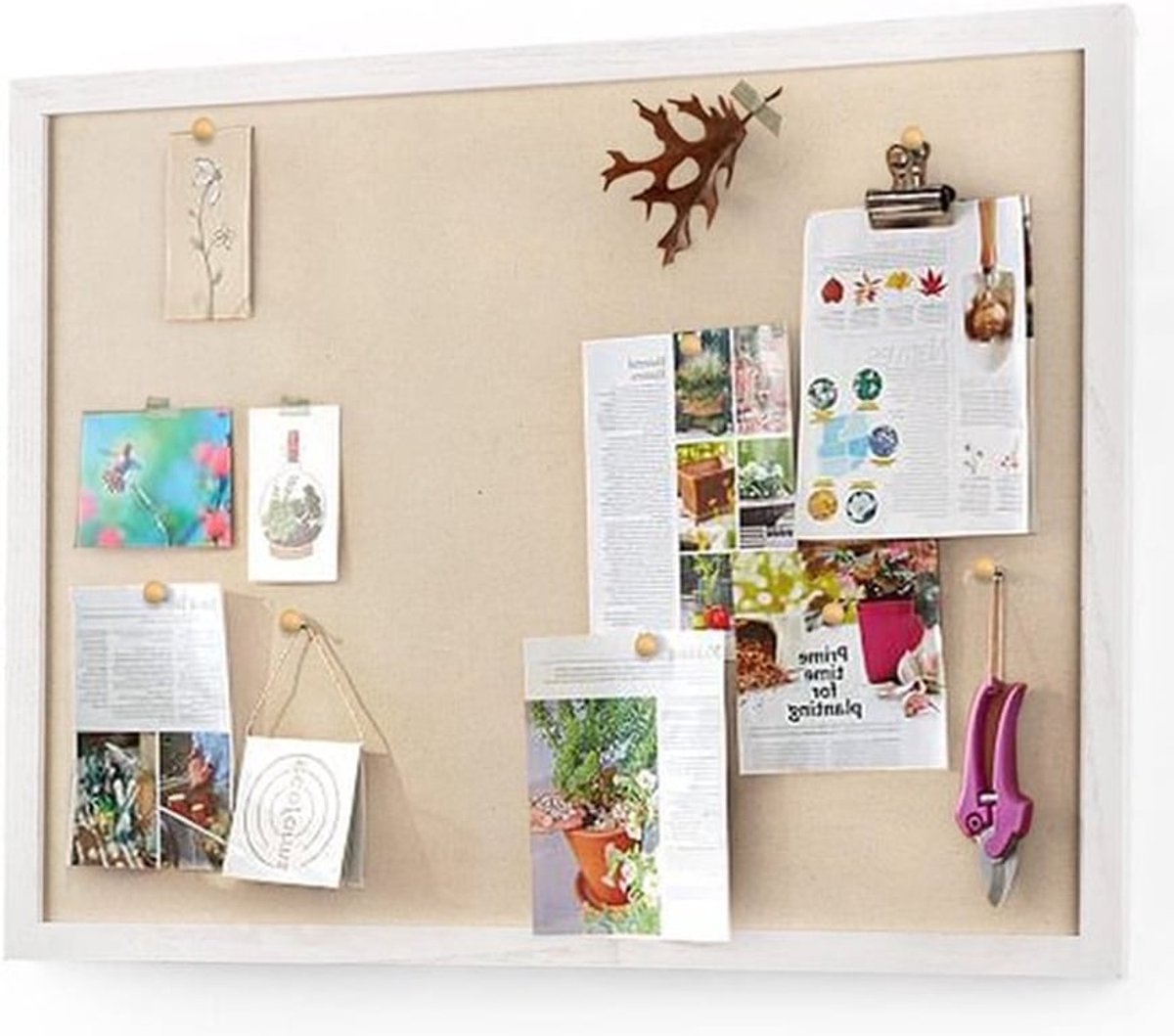 Linnen Pinbord 60 x 45 cm met Houten Frame voor Keuken, Kantoor, School en Kinderkamer - Wanddecoratie en Kurkbord met 20 Pins voor Creatieve Projecten