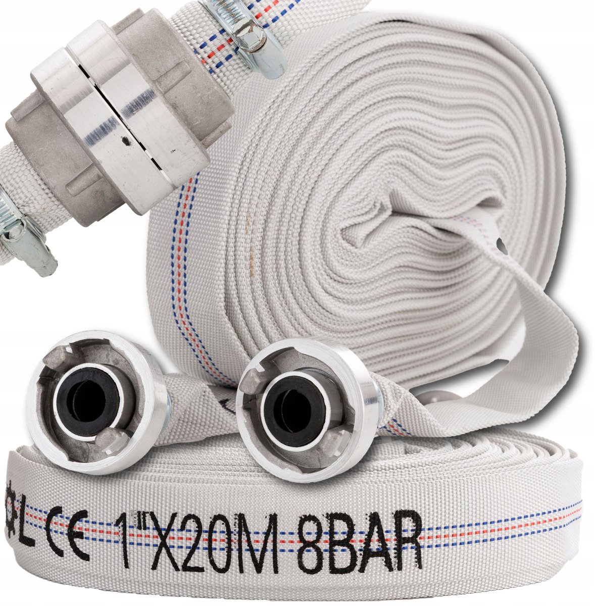 Sterke Brandweerslang 1" 20m 8 Bar - Wit, Merkloos
