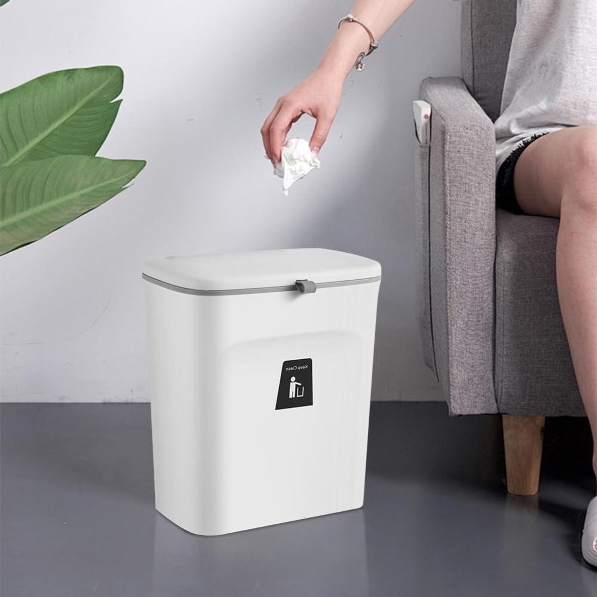 Compostemmer Keuken - Afvalemmer GFT - Afval Scheiden - Opvouwbaar Ontwerp - 9 Liter - Wit